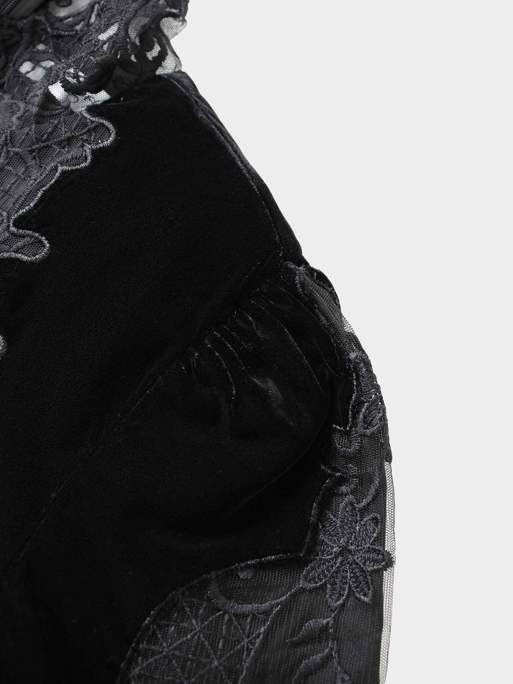 Lace Inlay Velvet Dress-Black