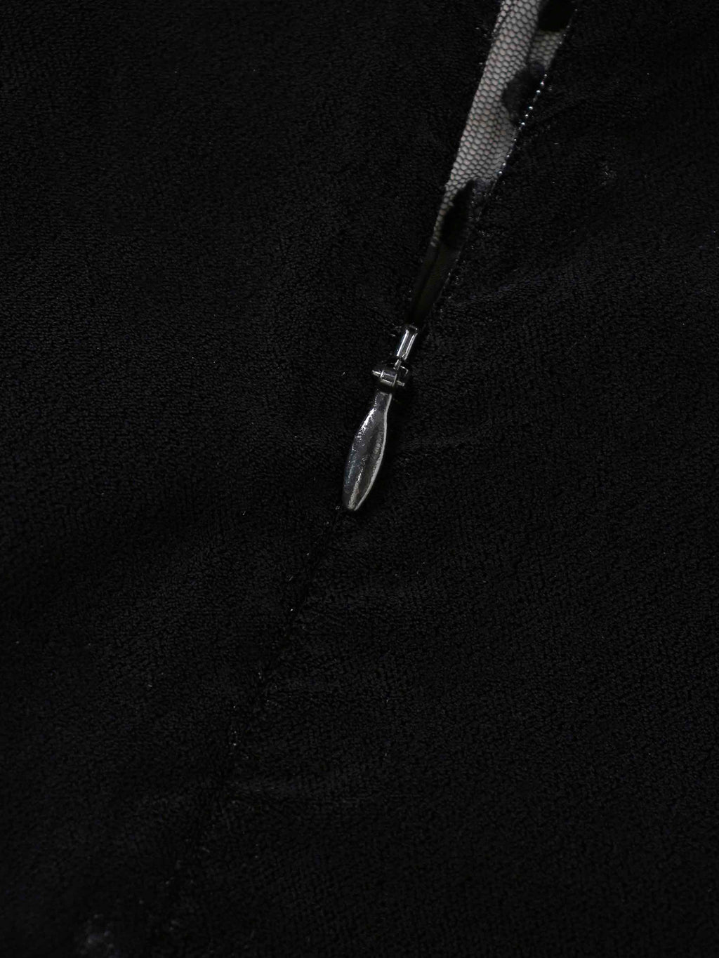 Lace Inlay Velvet Dress-Black