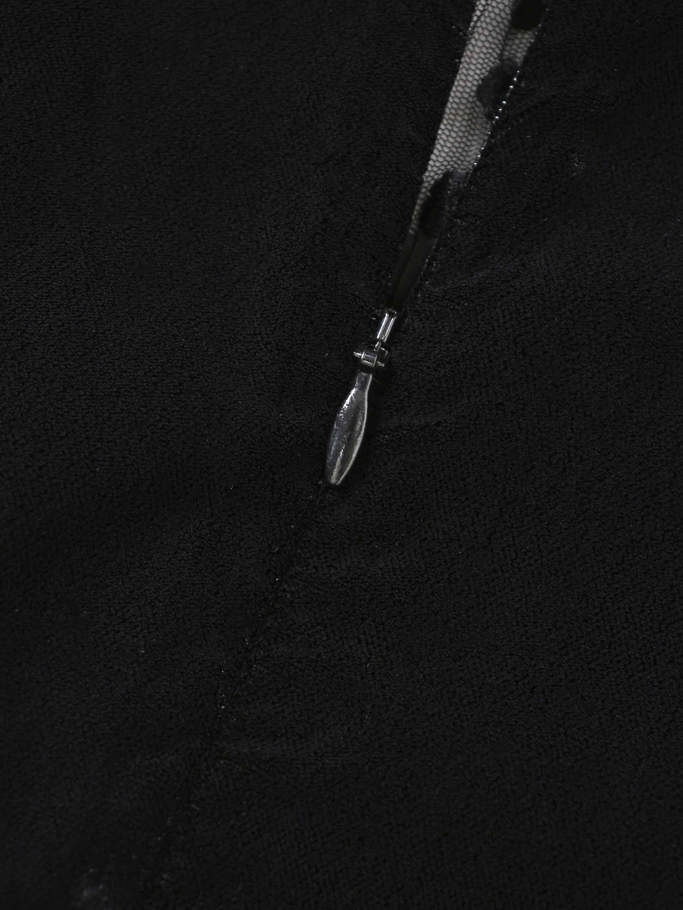 Lace Inlay Velvet Dress-Black