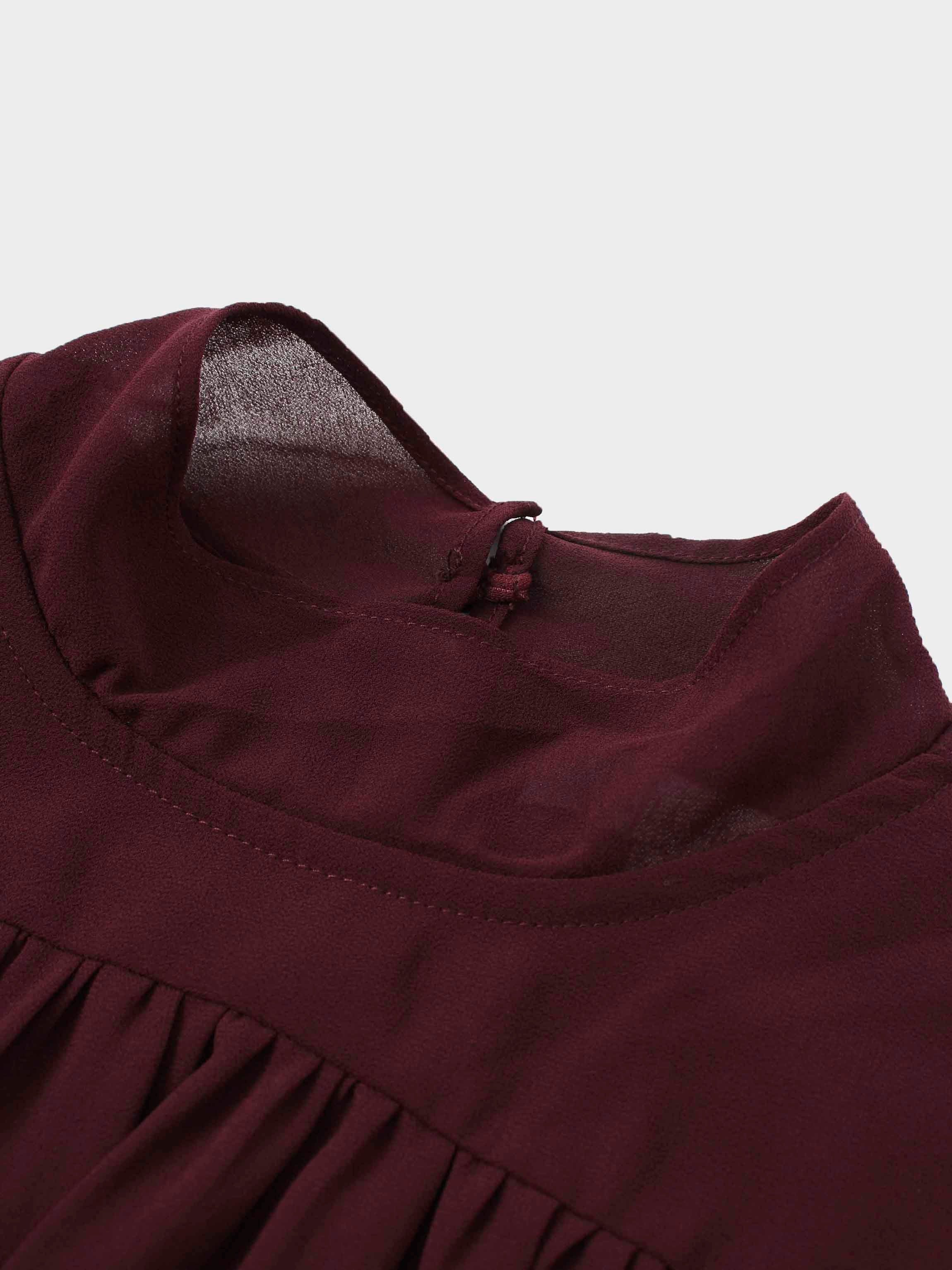 Asymmetrical Bottom Belted Dress-Burgundy