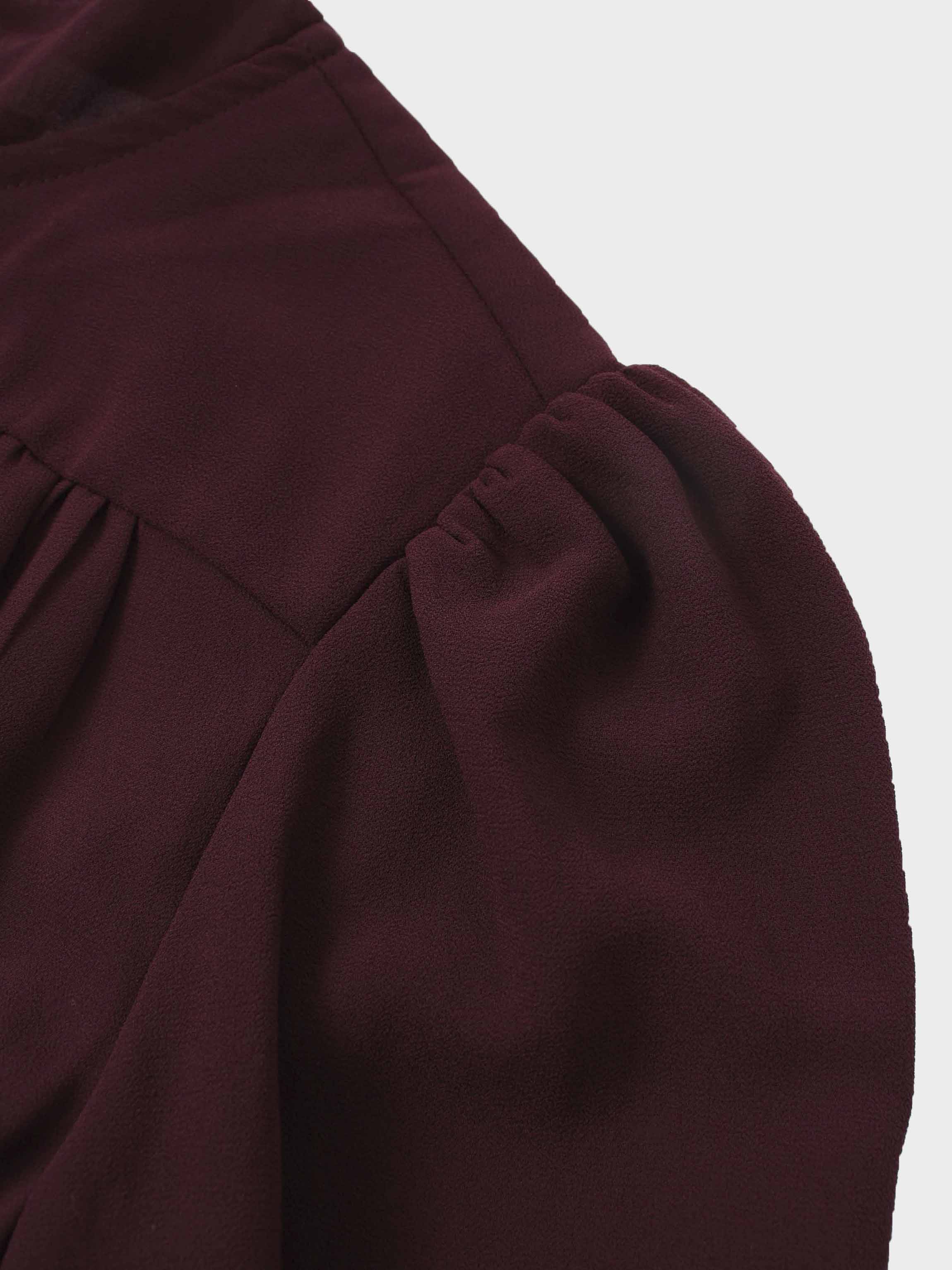 Asymmetrical Bottom Belted Dress-Burgundy