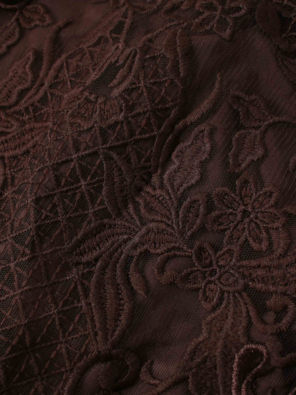 Lace Inlay Velvet Dress-Brown