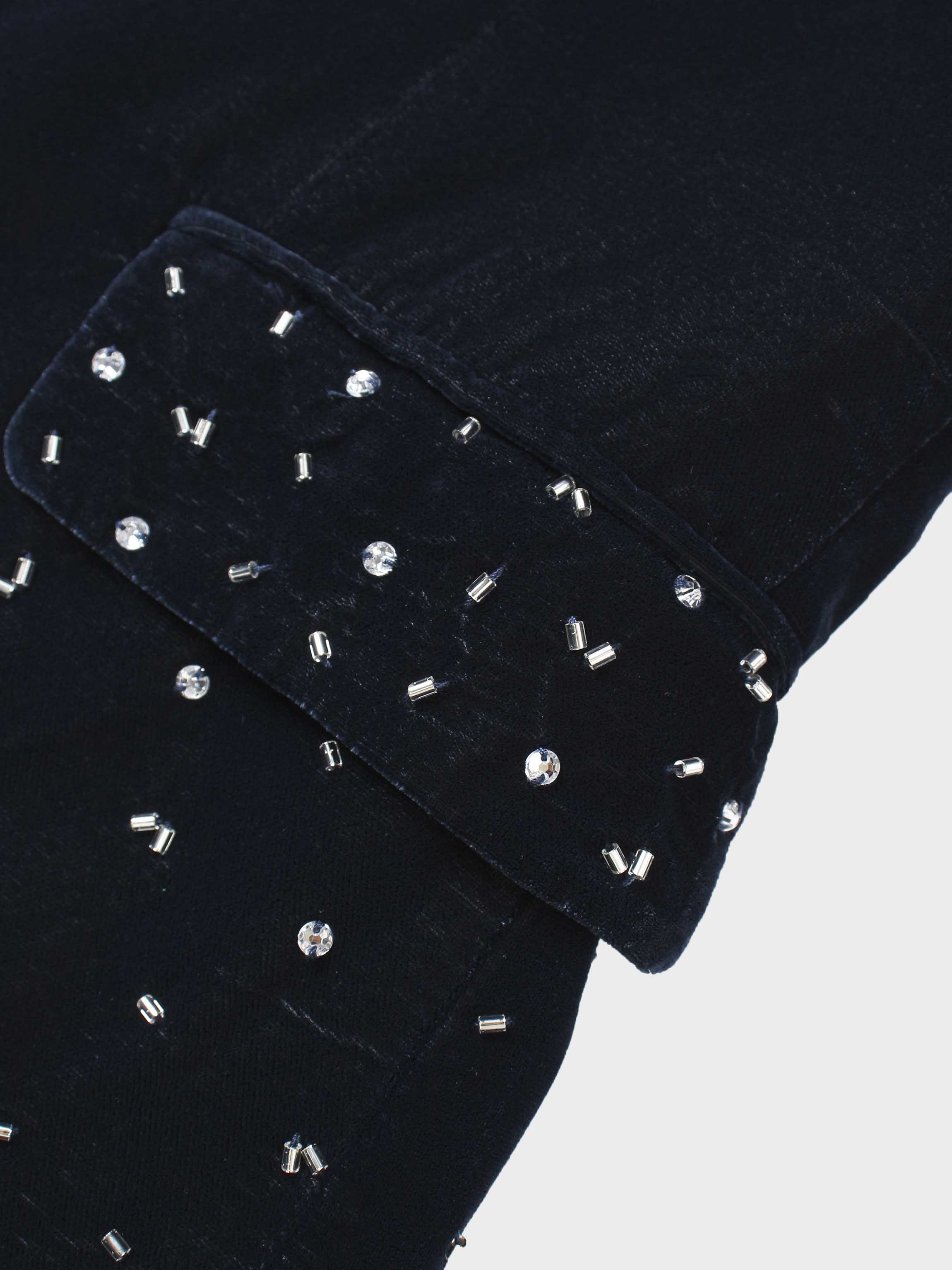 Embellished Velvet Blazer-Grey/Blue