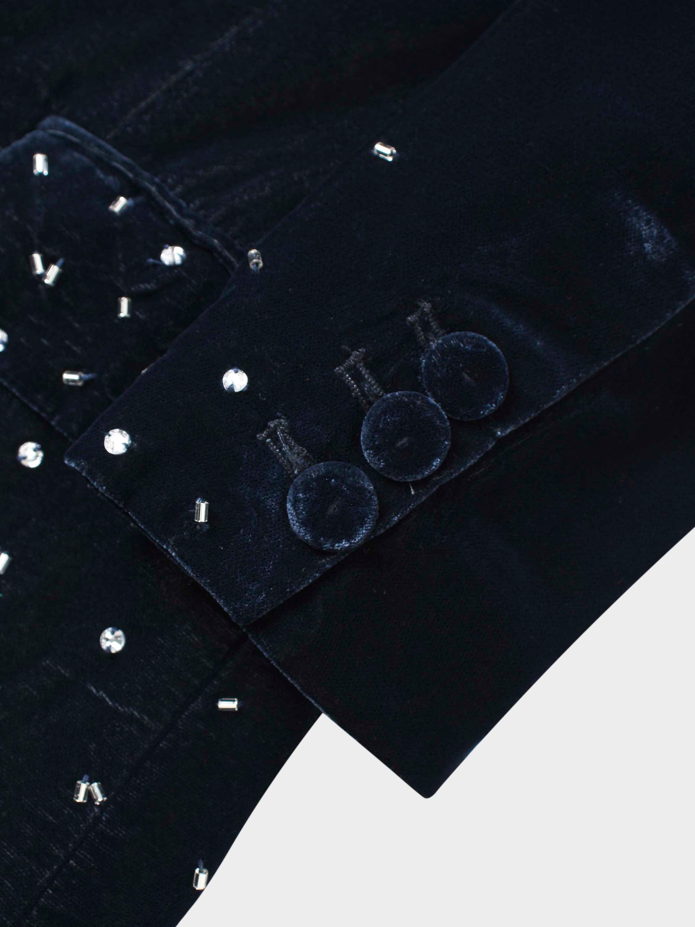 Embellished Velvet Blazer-Grey/Blue