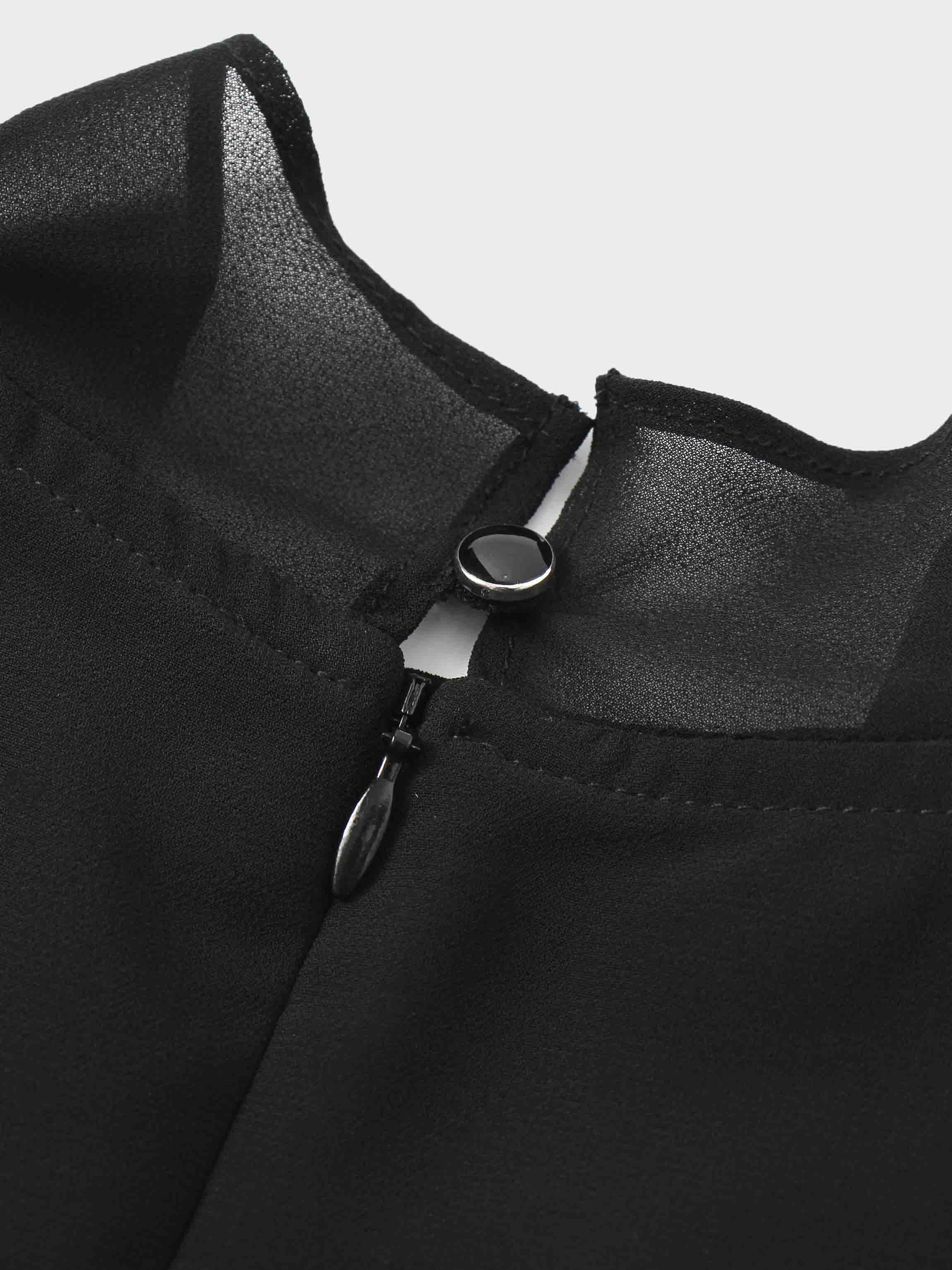 Asymmetrical Bottom Belted Dress-Black