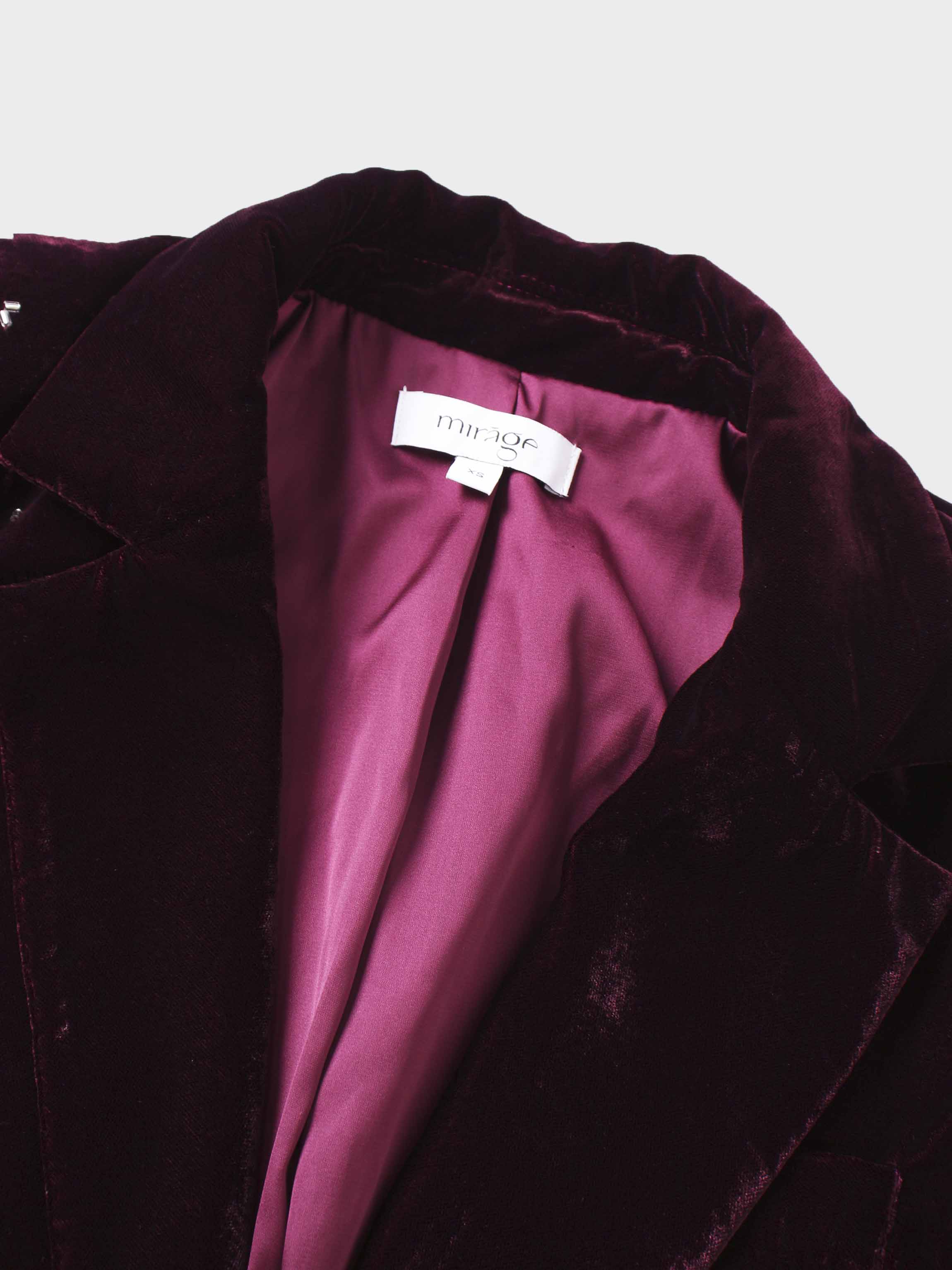 Embellished Velvet Blazer-Burgundy