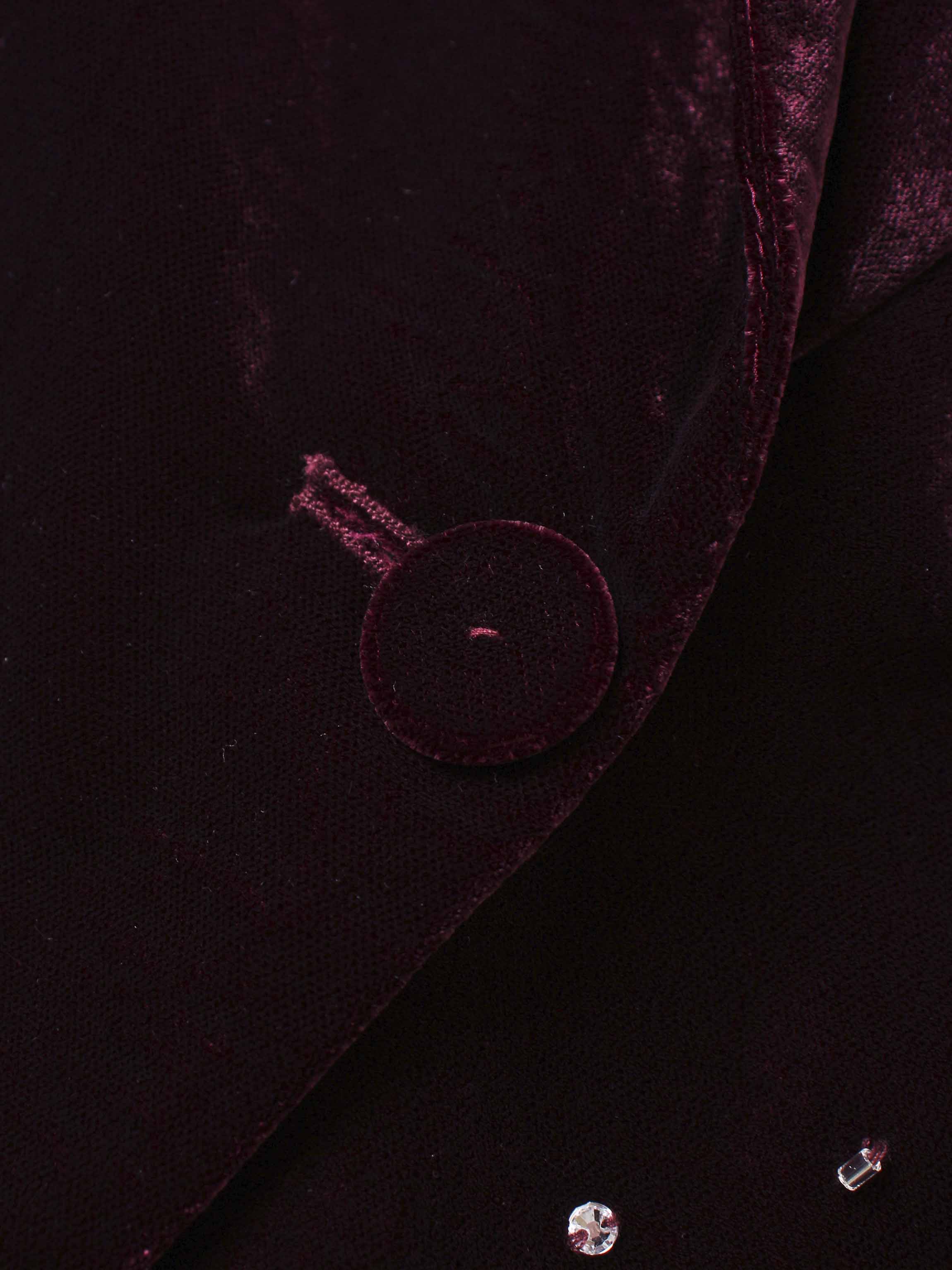 Embellished Velvet Blazer-Burgundy