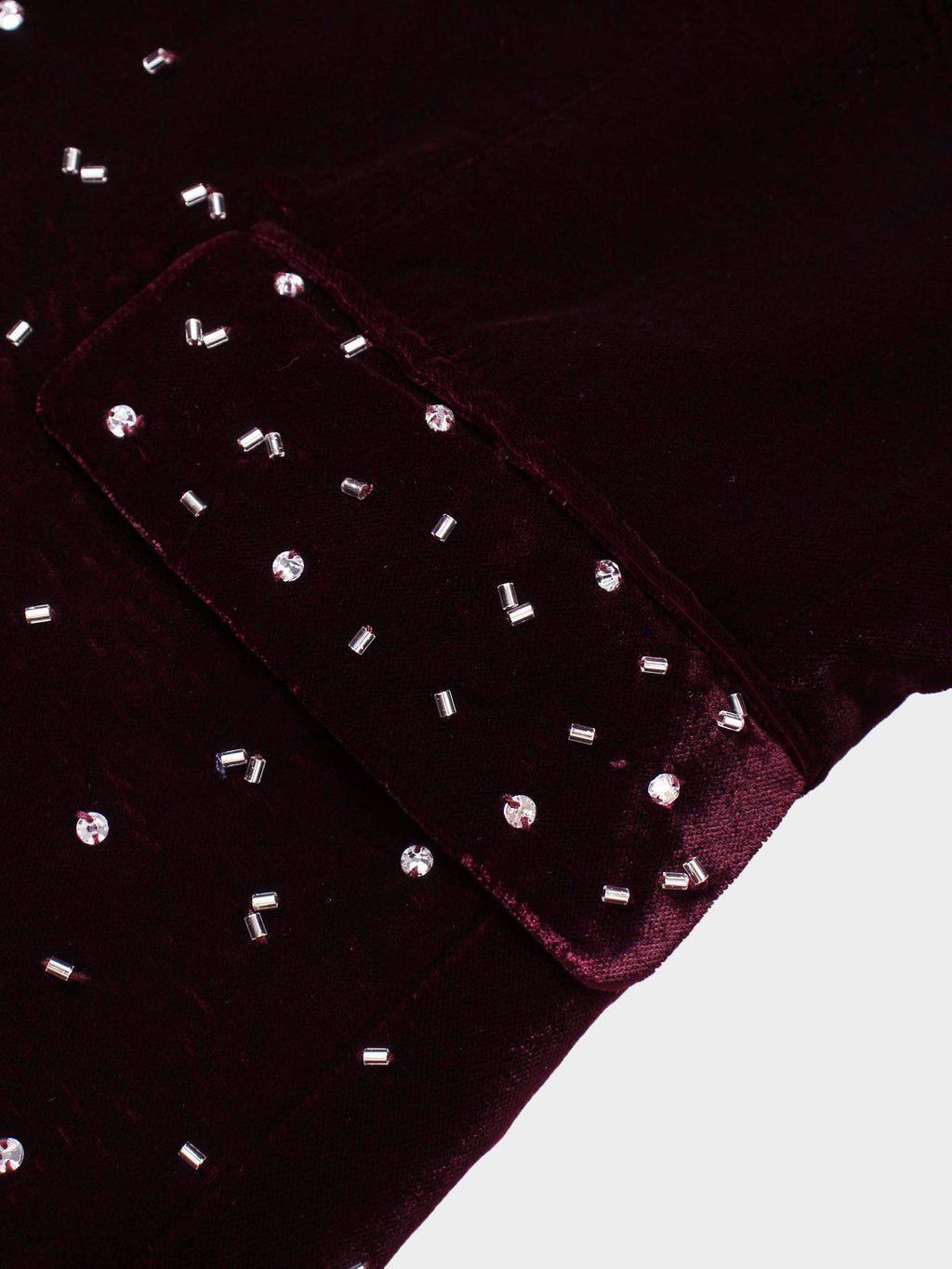 Embellished Velvet Blazer-Burgundy