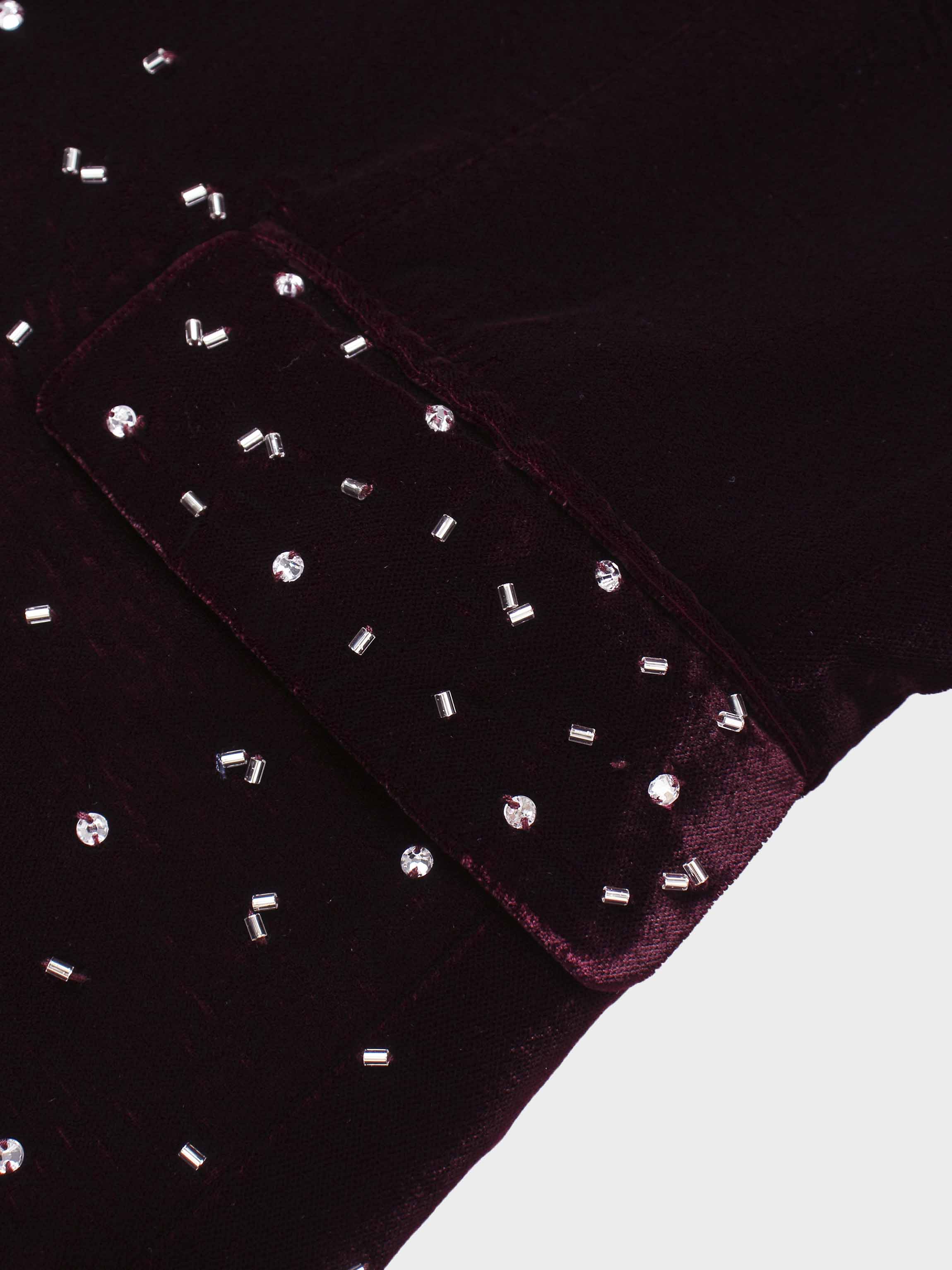 Embellished Velvet Blazer-Burgundy