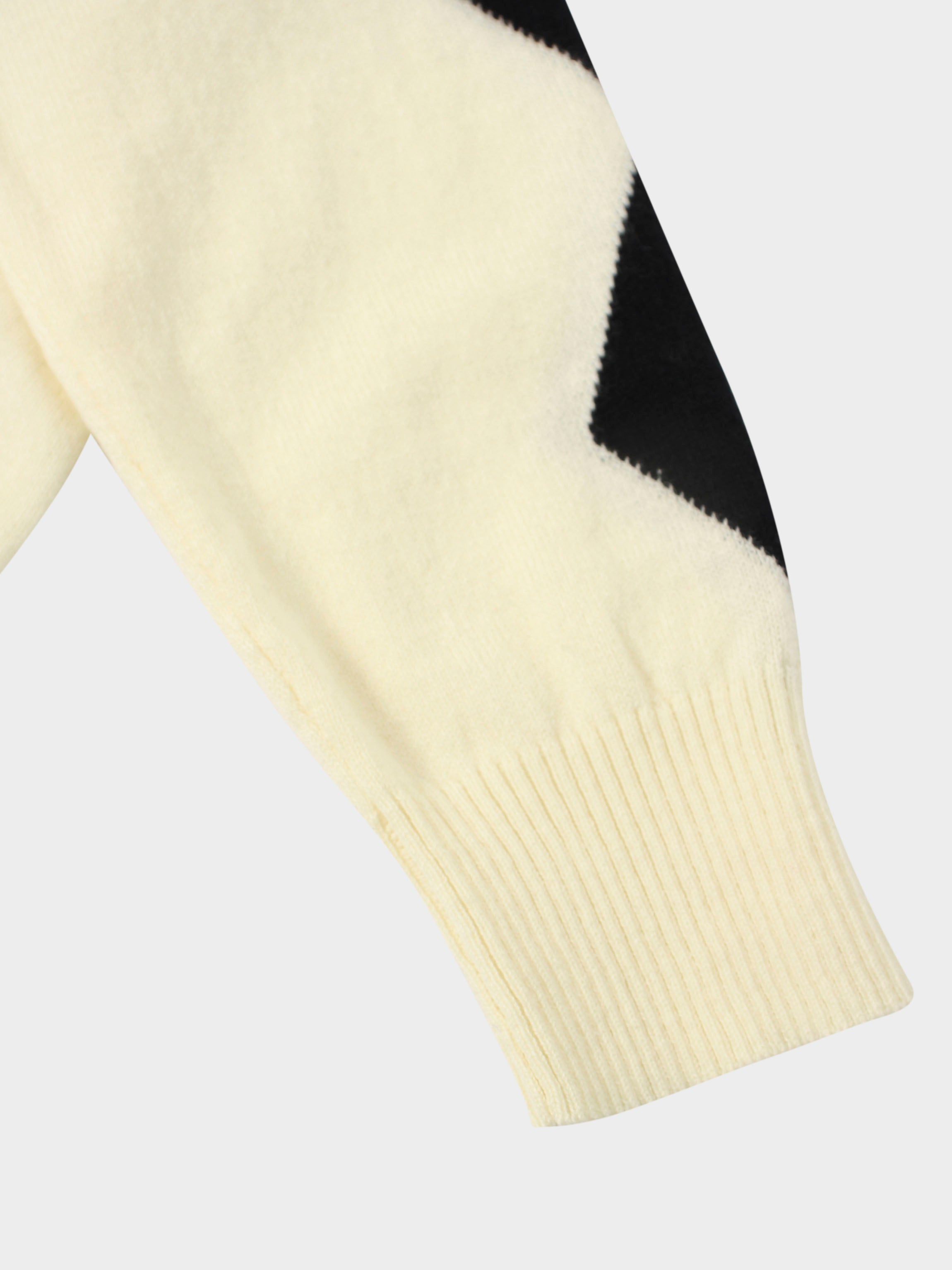 Printed Sweater-Cream with Black Diamond Design