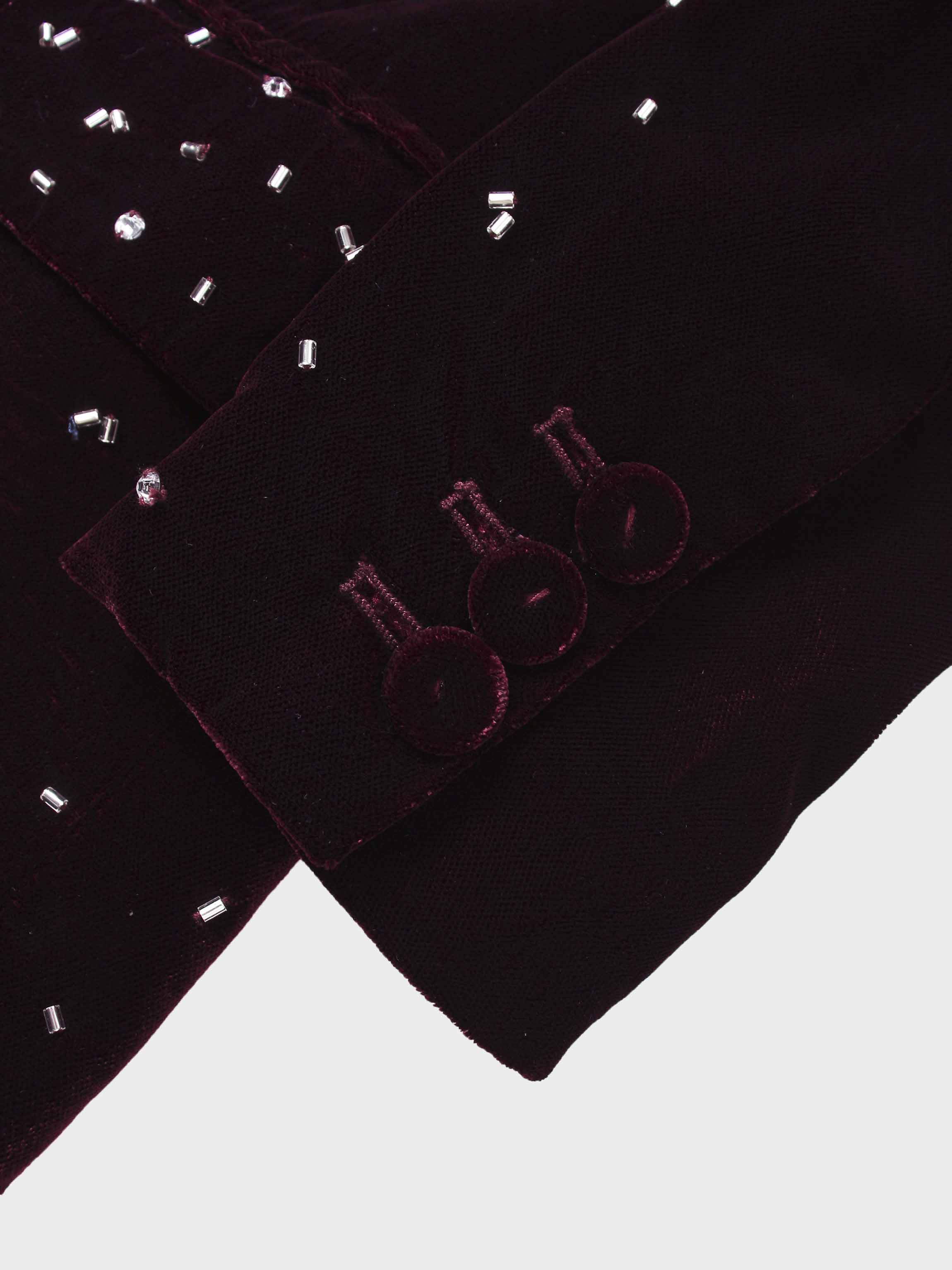 Embellished Velvet Blazer-Burgundy