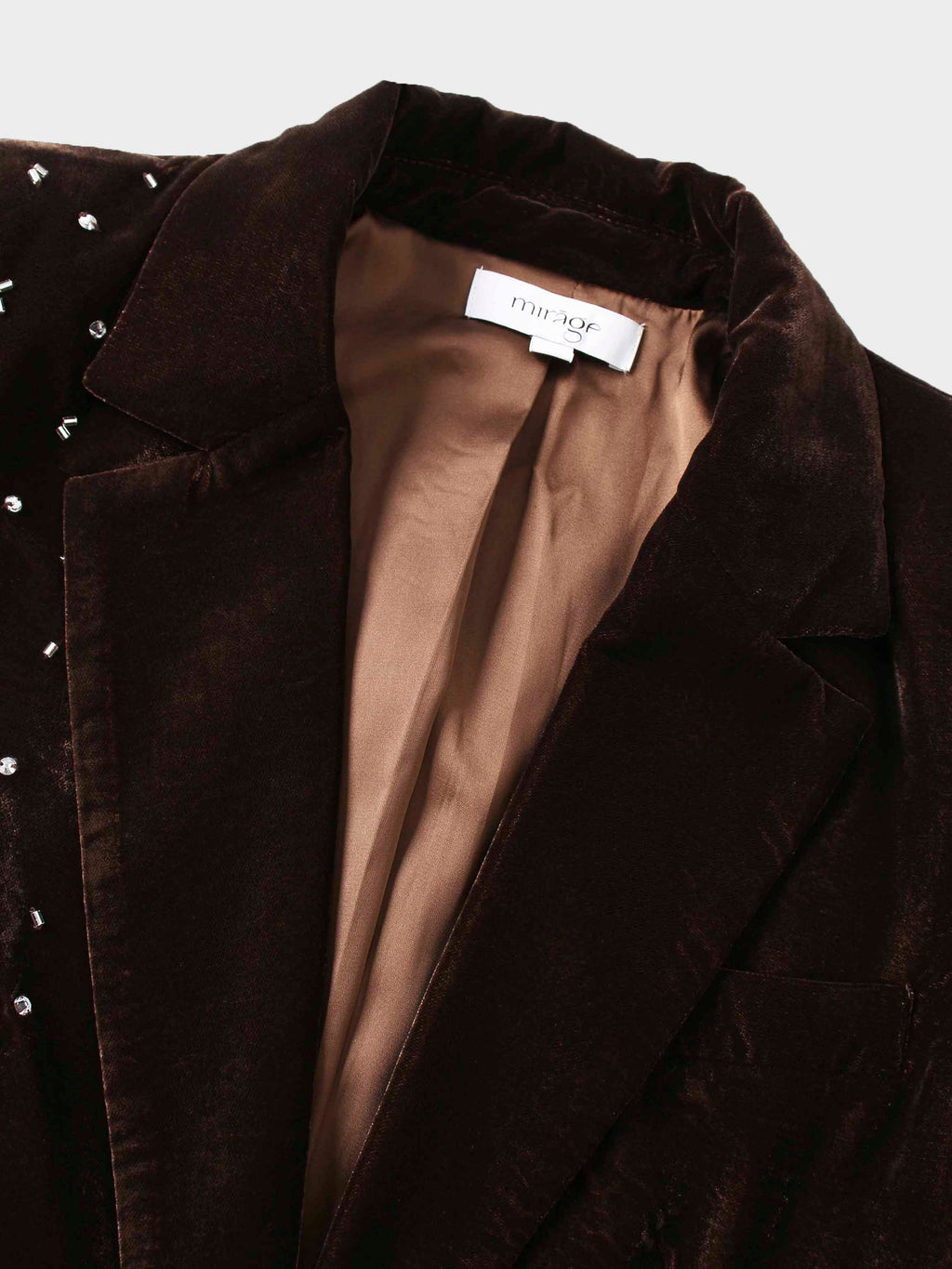 Embellished Velvet Blazer-Brown