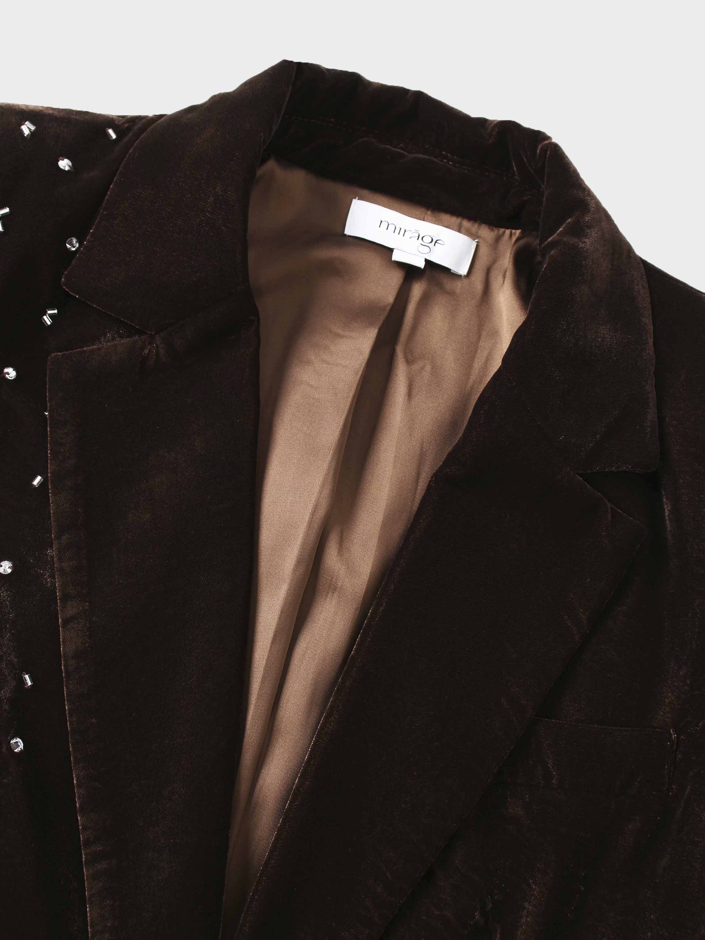 Embellished Velvet Blazer-Brown