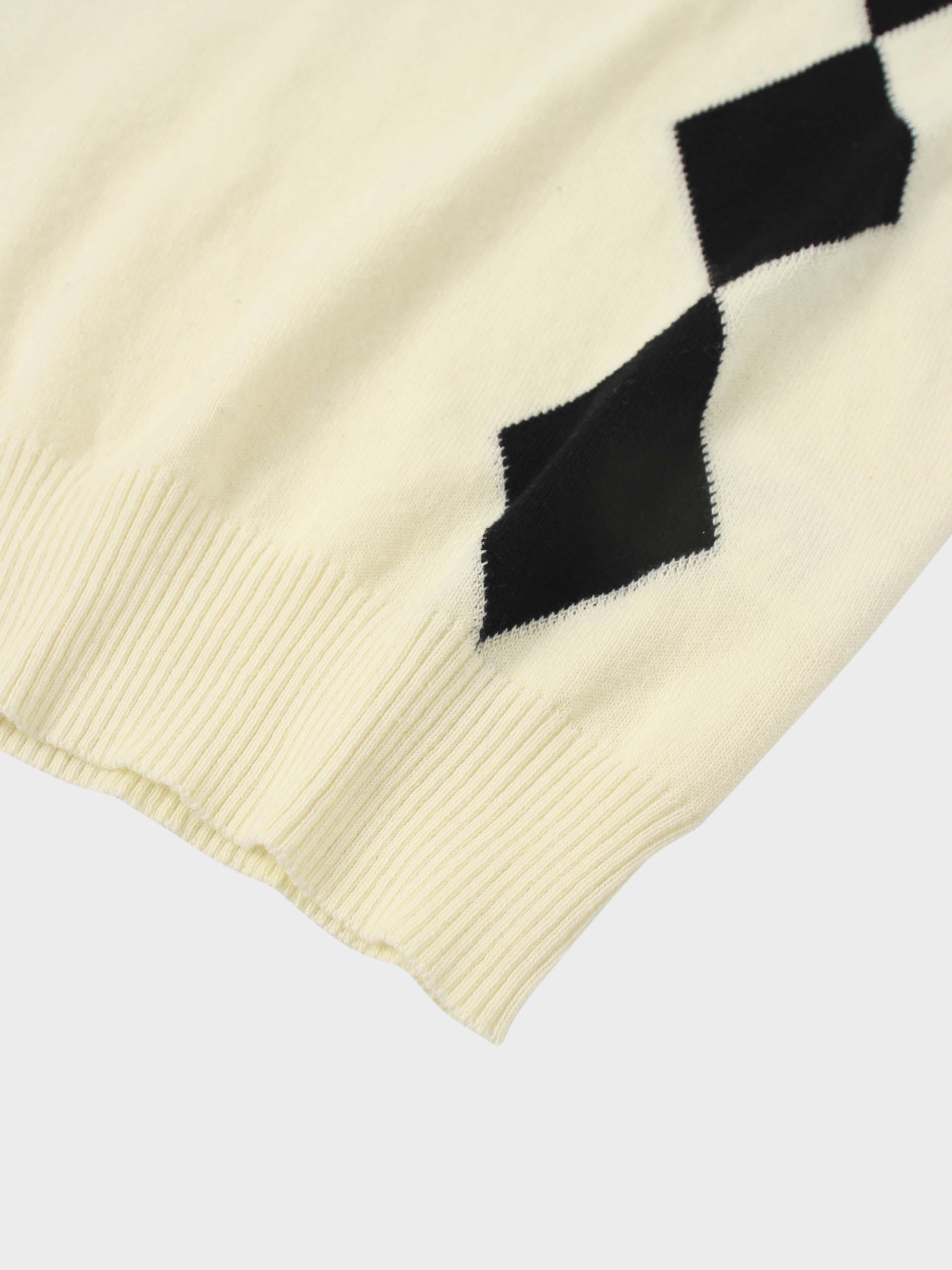Printed Sweater-Cream with Black Diamond Design