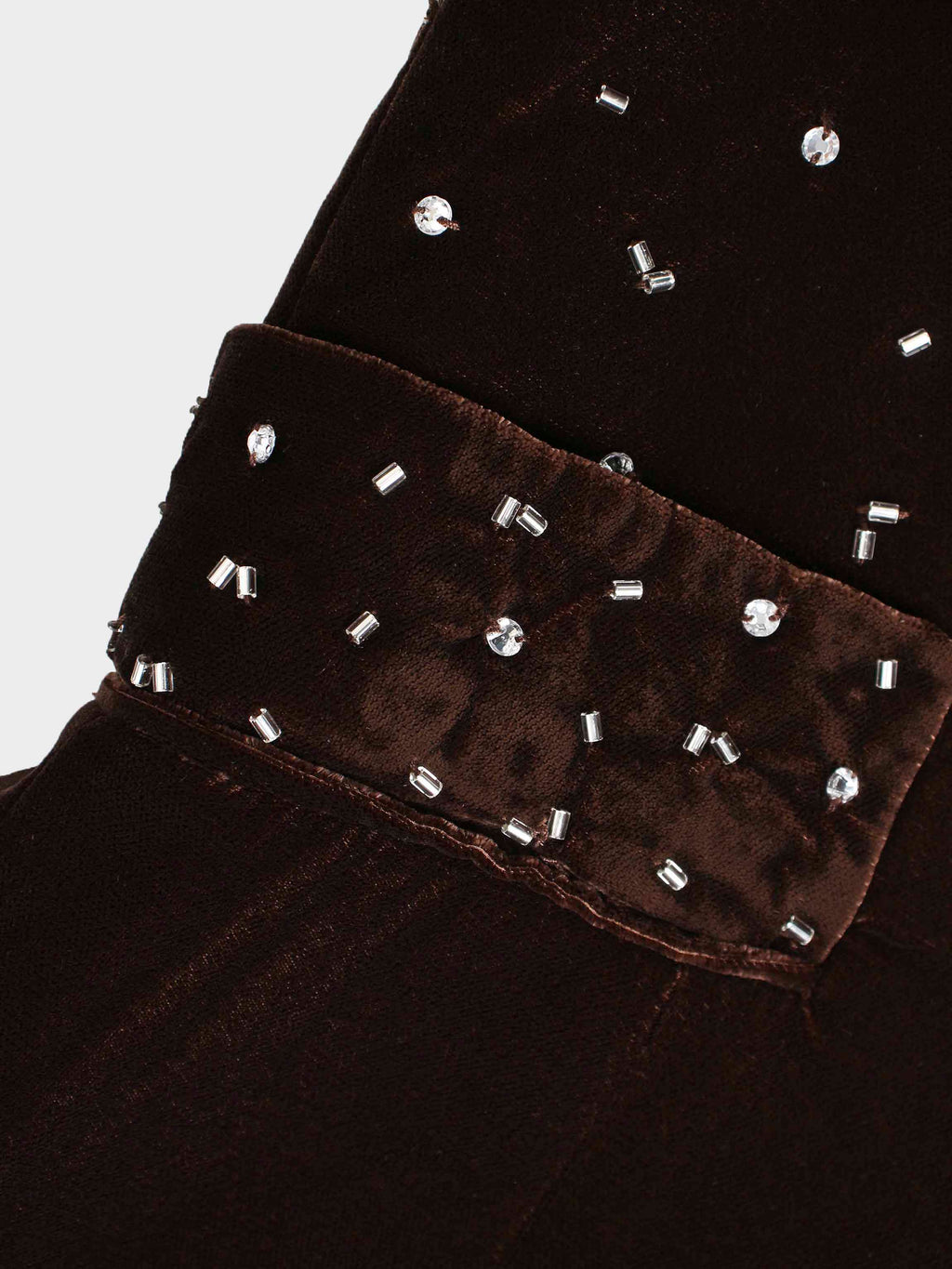 Embellished Velvet Blazer-Brown