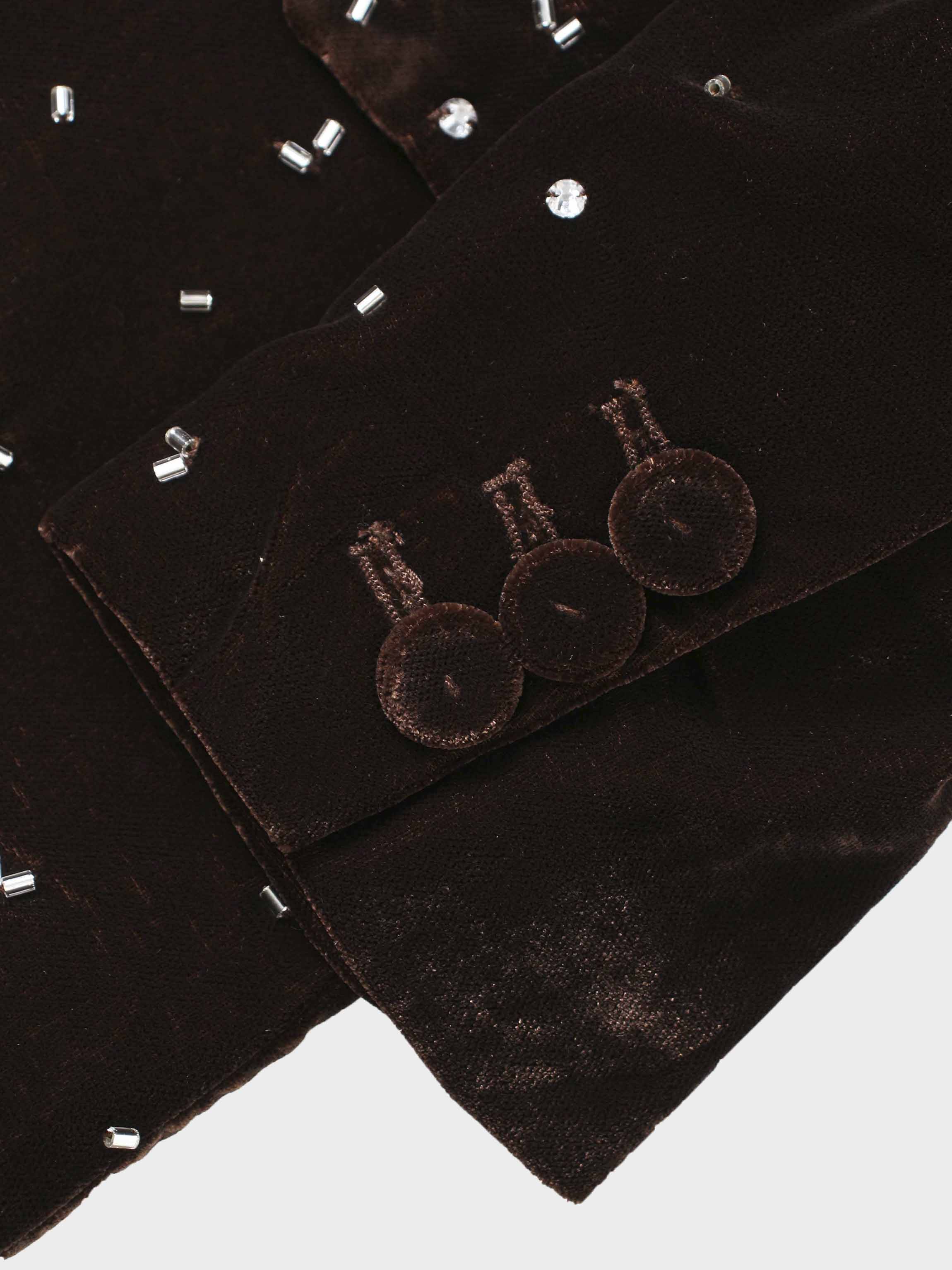 Embellished Velvet Blazer-Brown