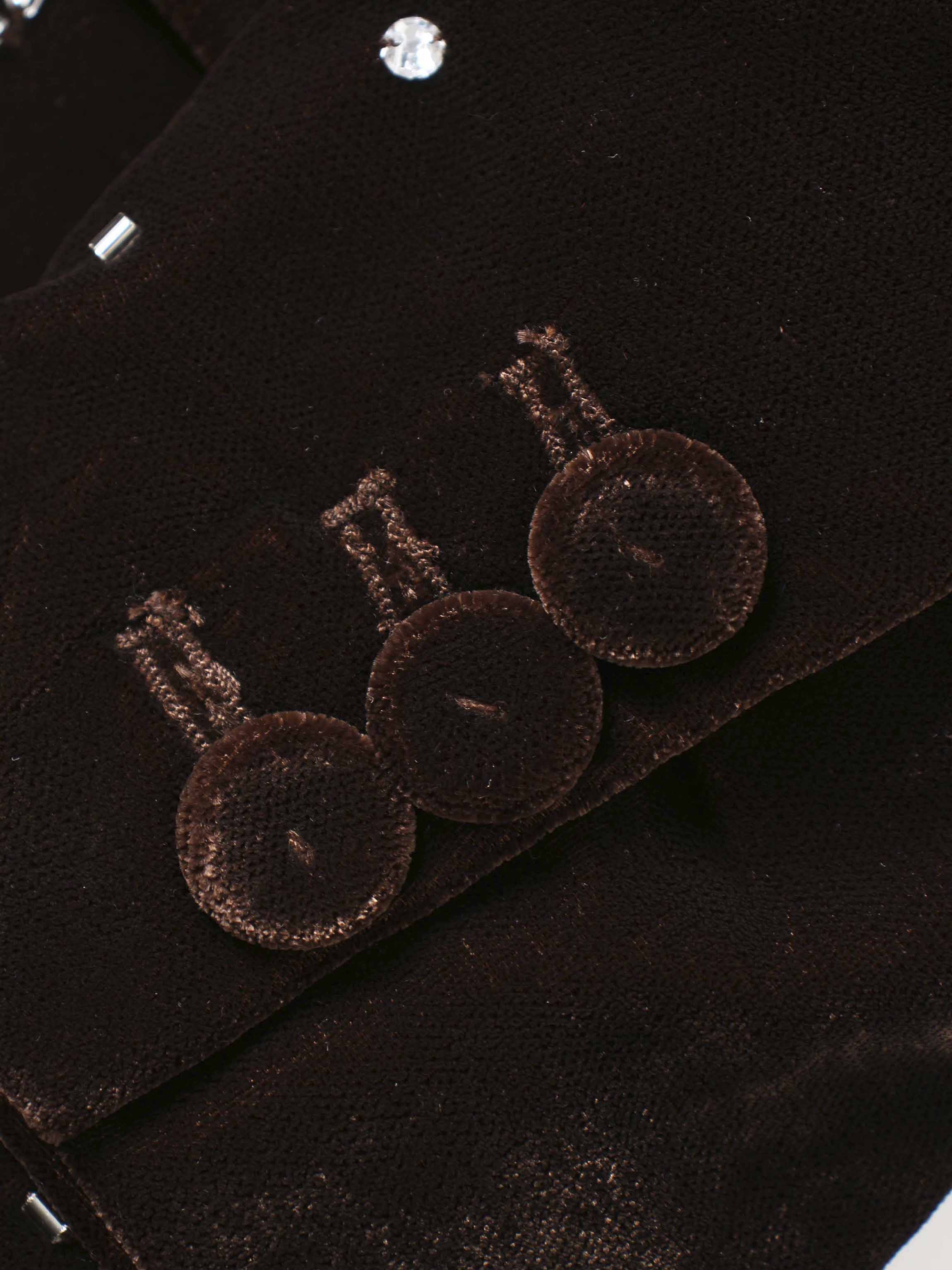 Embellished Velvet Blazer-Brown