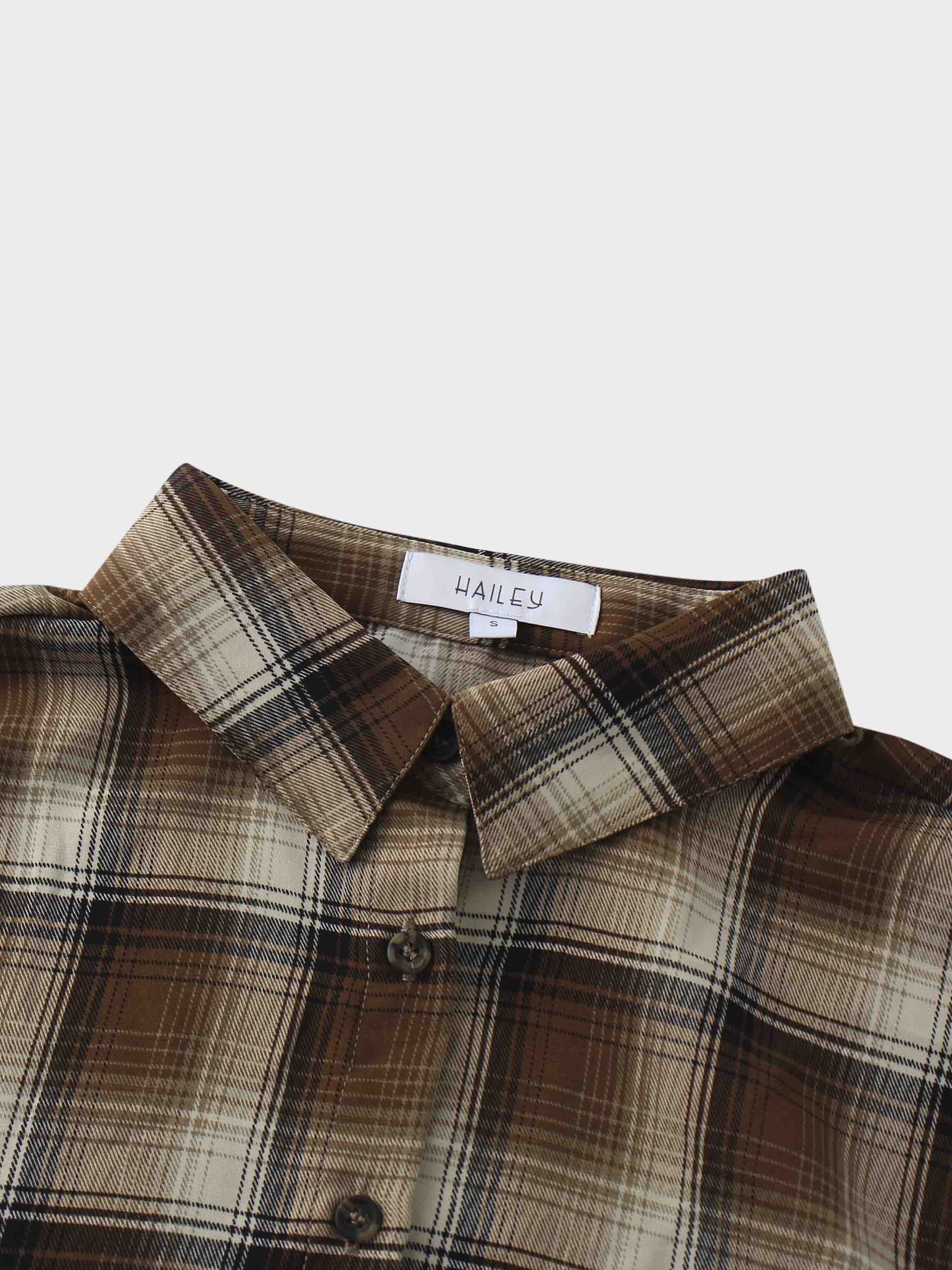 Button Down Blouse-Brown Plaid