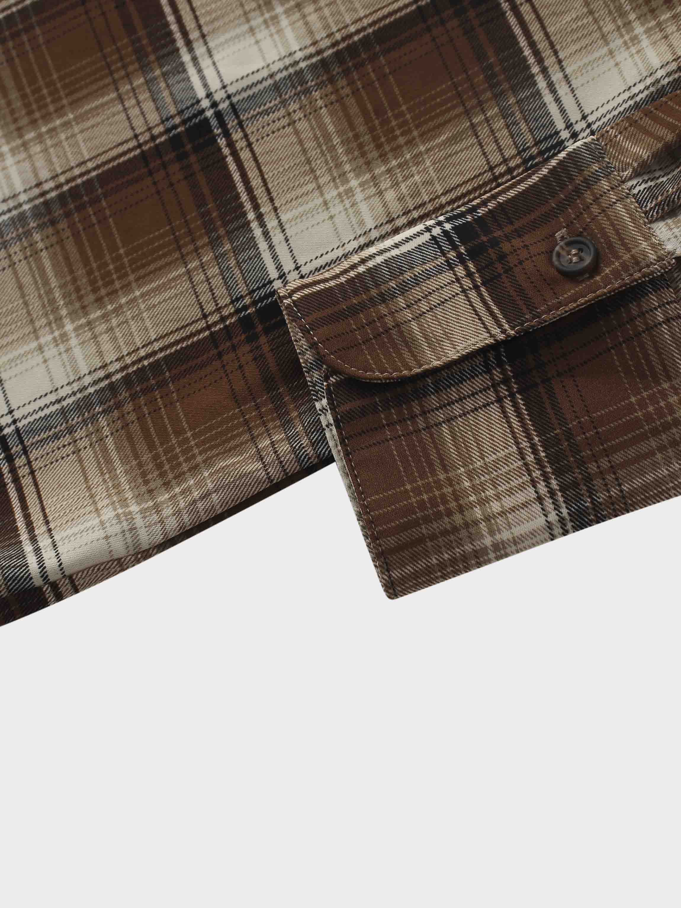 Button Down Blouse-Brown Plaid