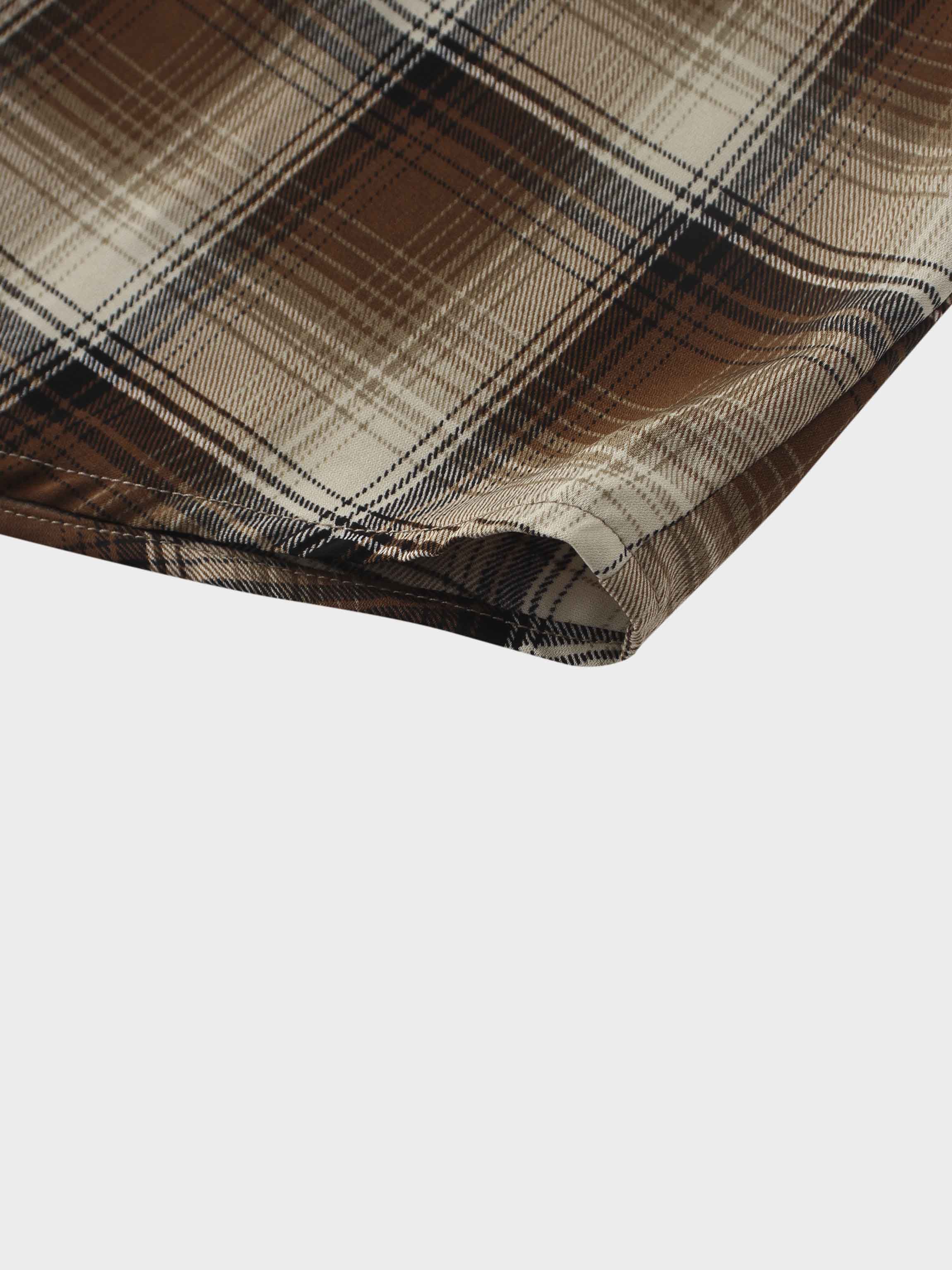 Button Down Blouse-Brown Plaid