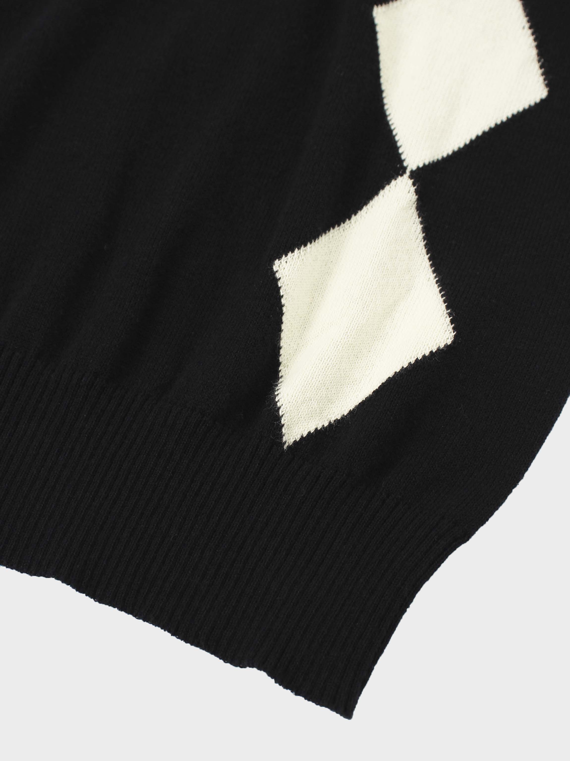 Printed Sweater-Black with Cream Diamond Design