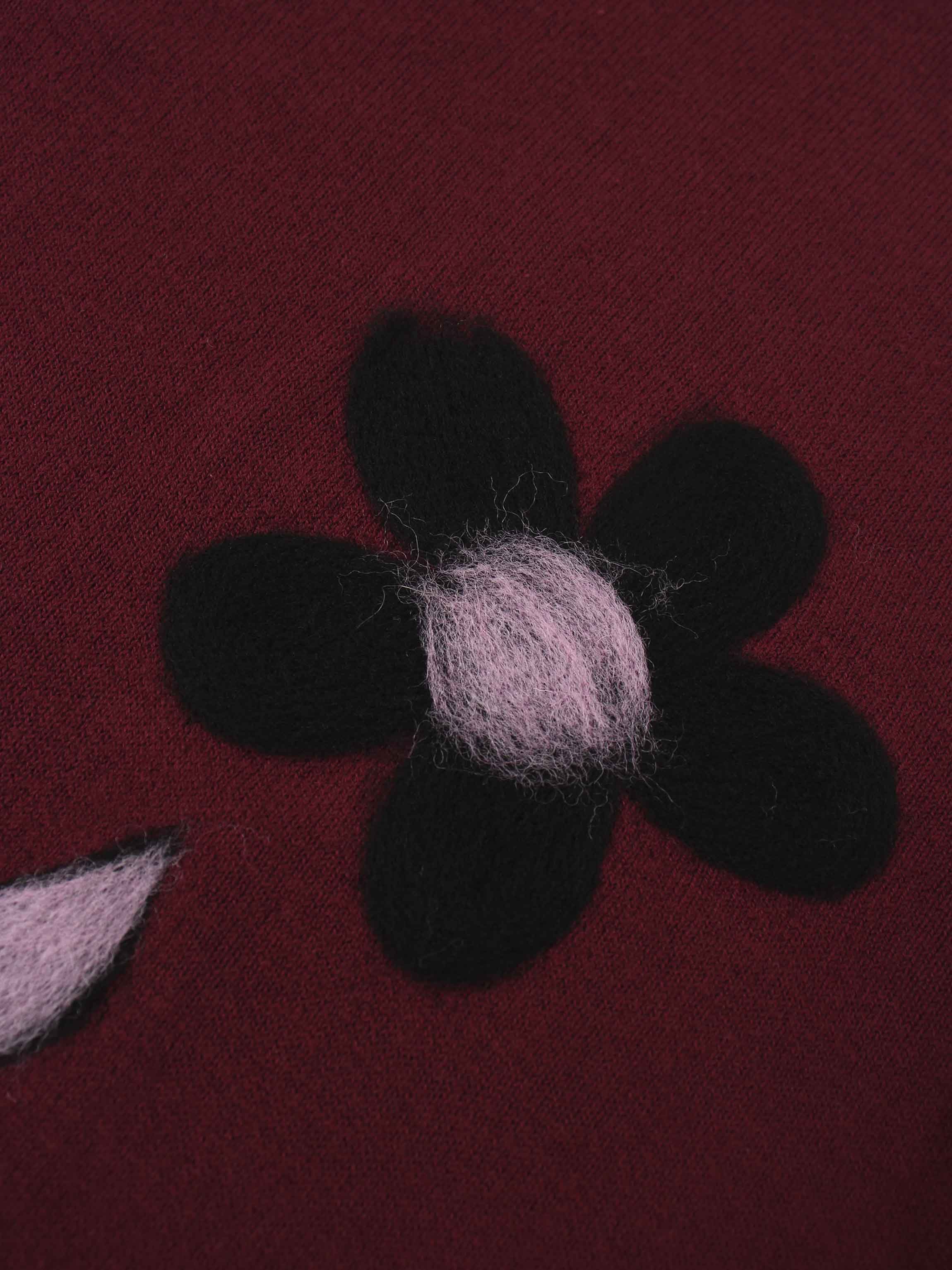 Textured Print Sweater-Burgundy Floral