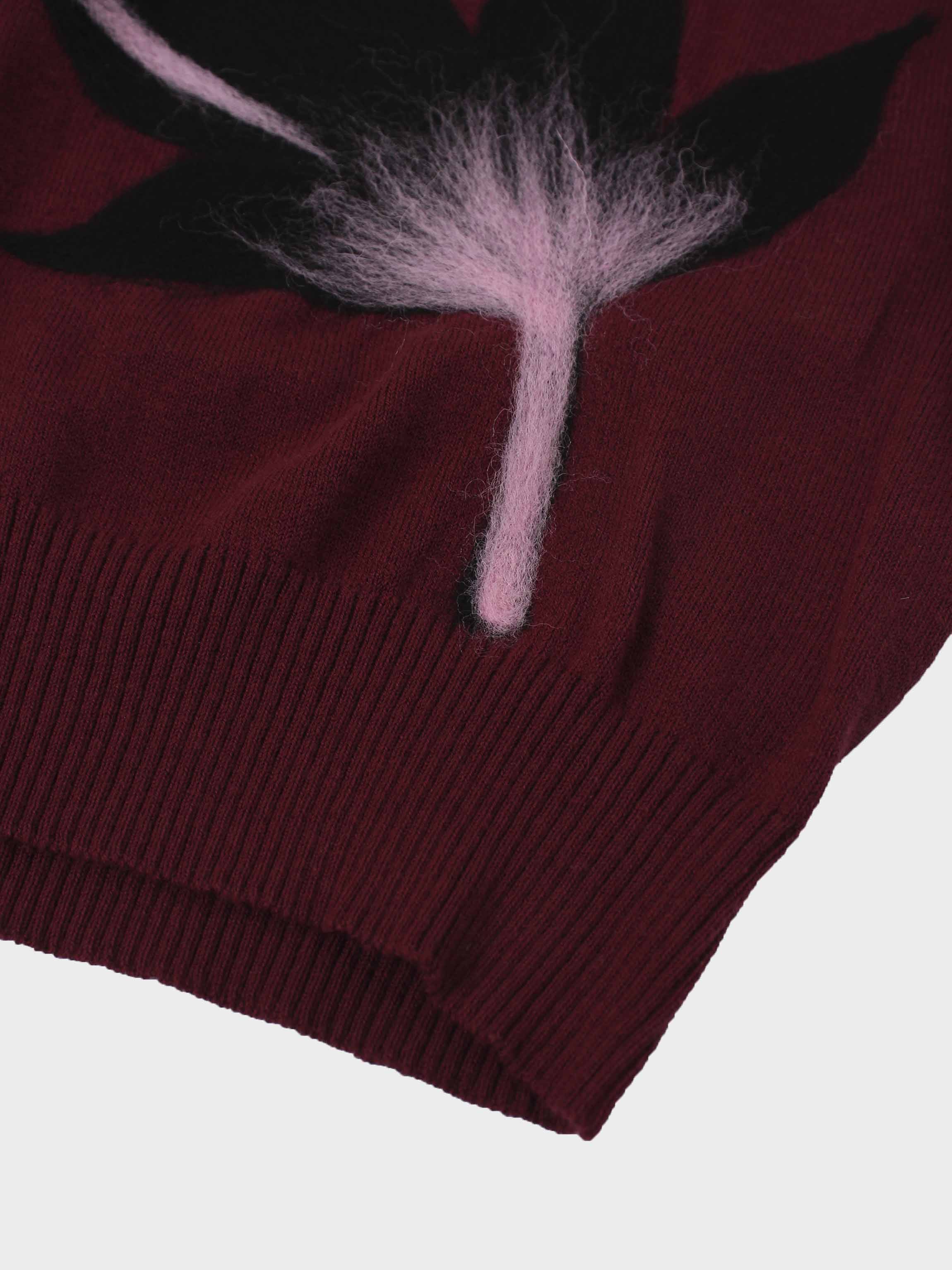 Textured Print Sweater-Burgundy Floral