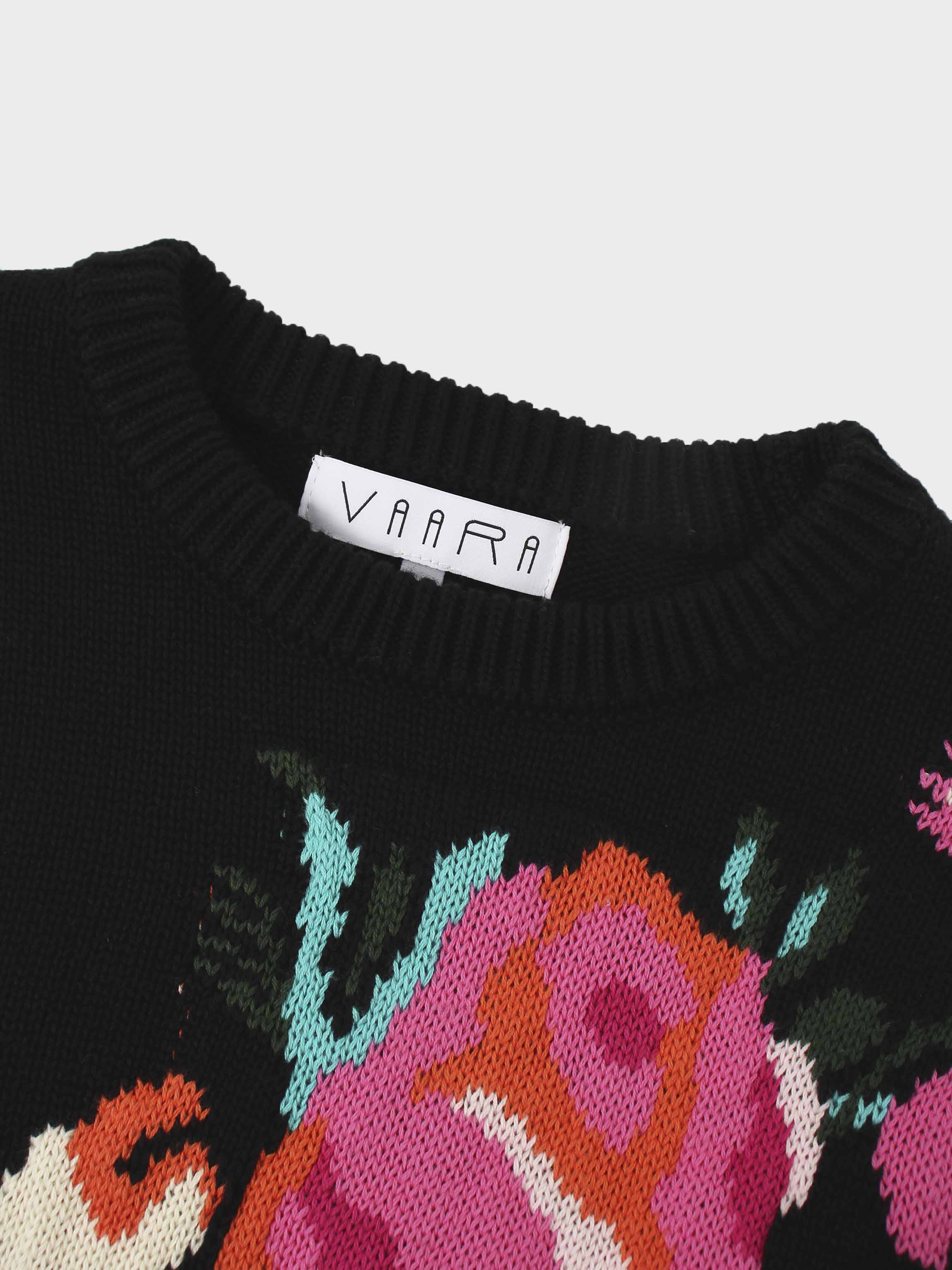 Floral Motif Sweater-Black