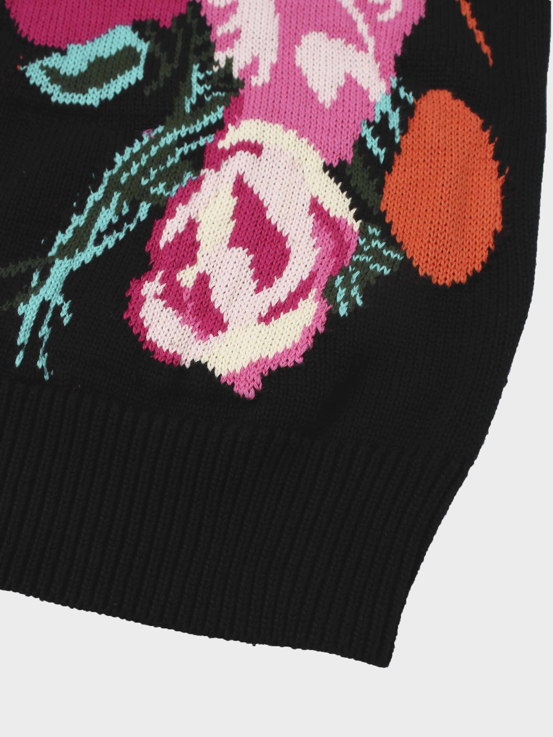 Floral Motif Sweater-Black