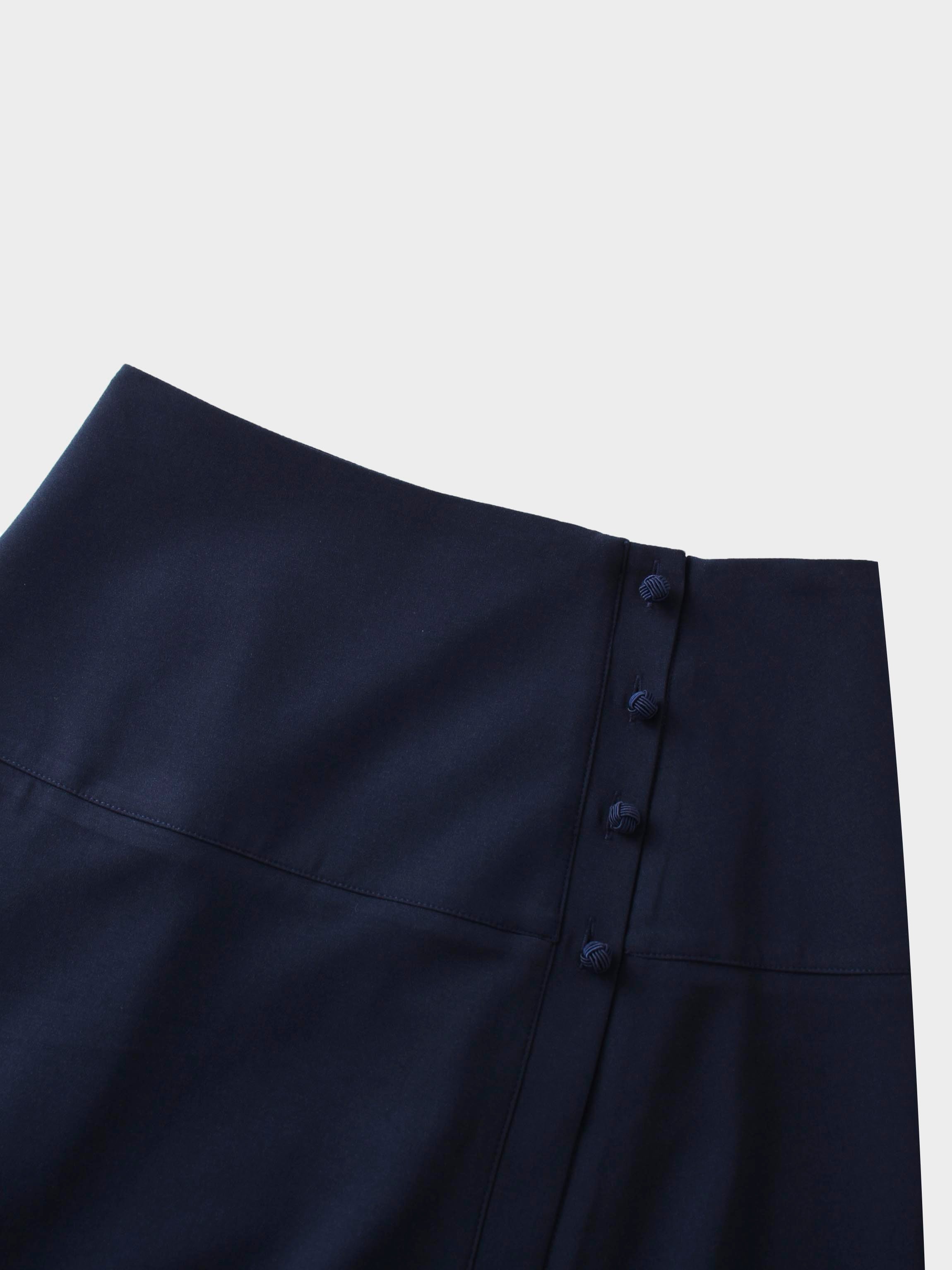 Side Button Yoke Skirt-Navy