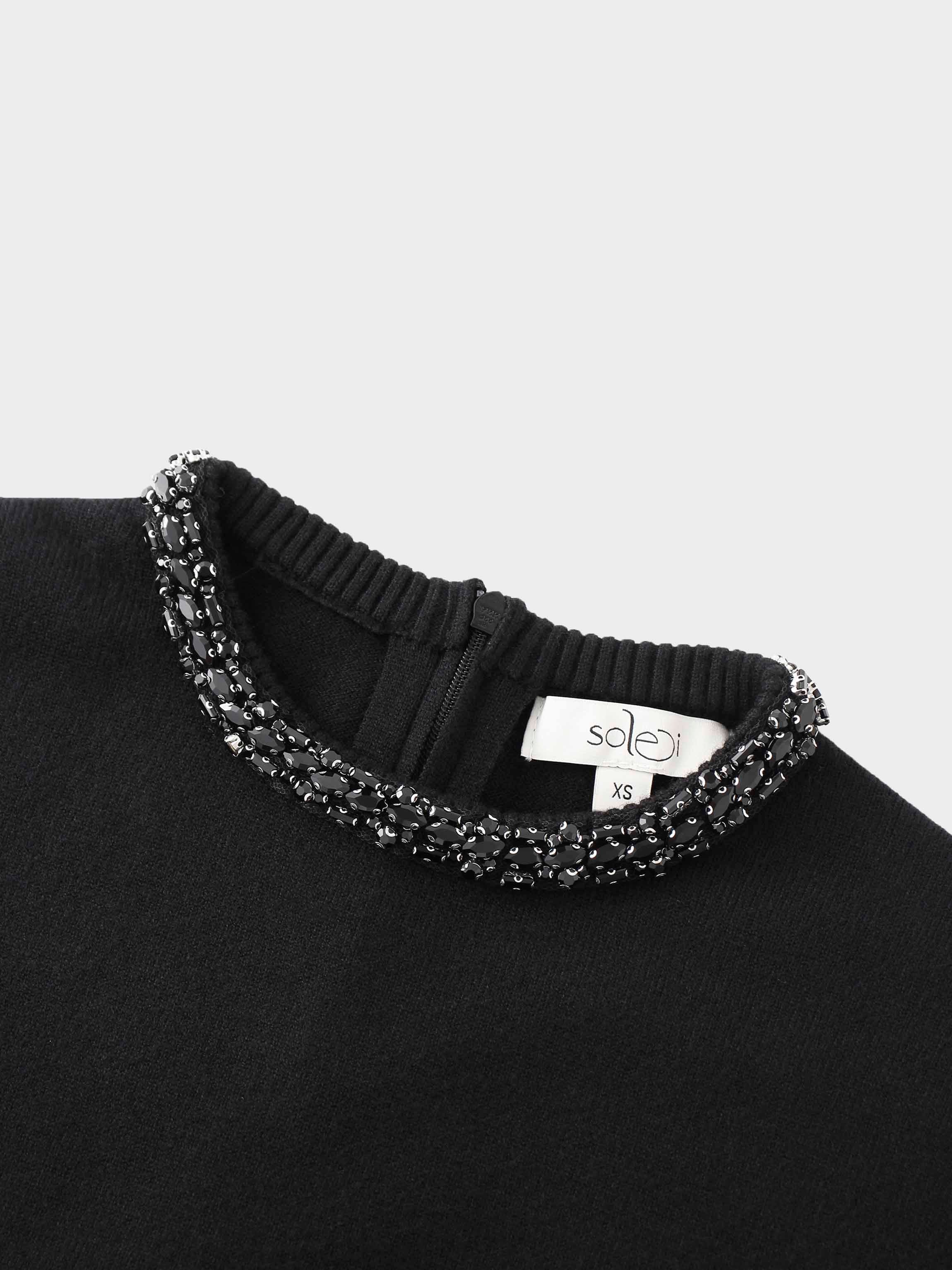 Embellished Crew Sweater-Black