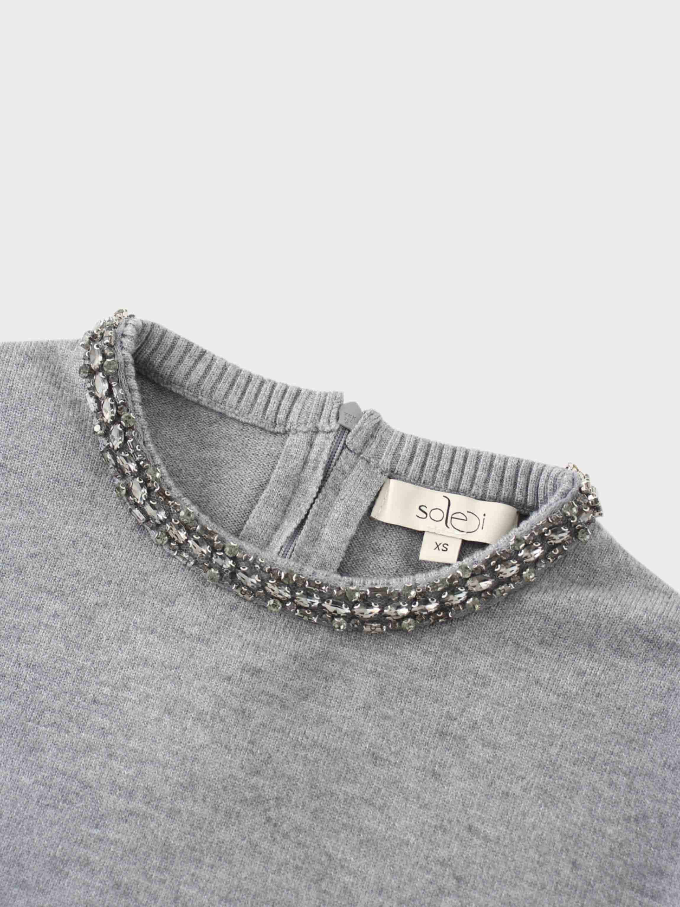 Embellished Crew Sweater-Grey