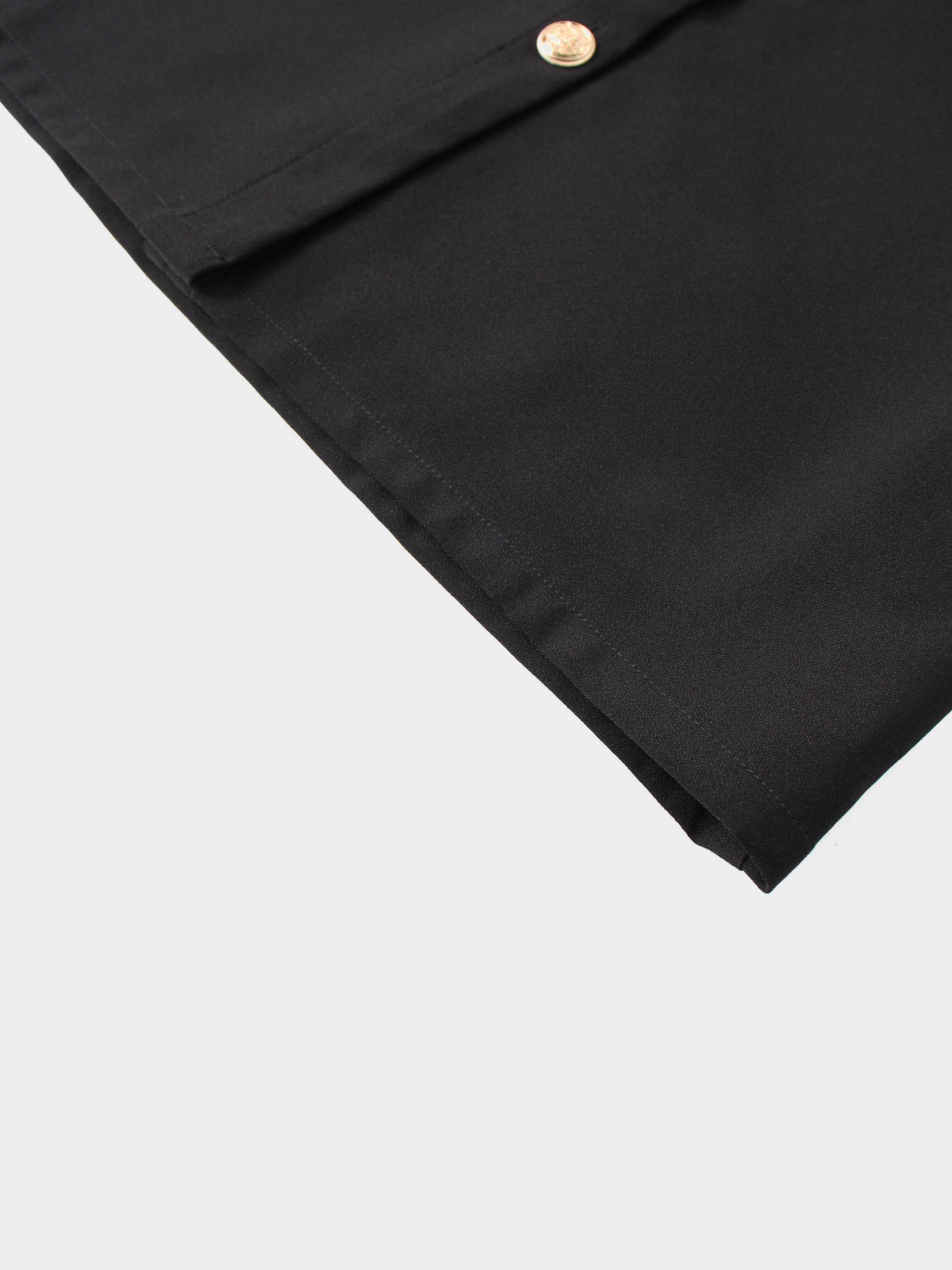 Gold Button Straight Pocket Skirt-Black
