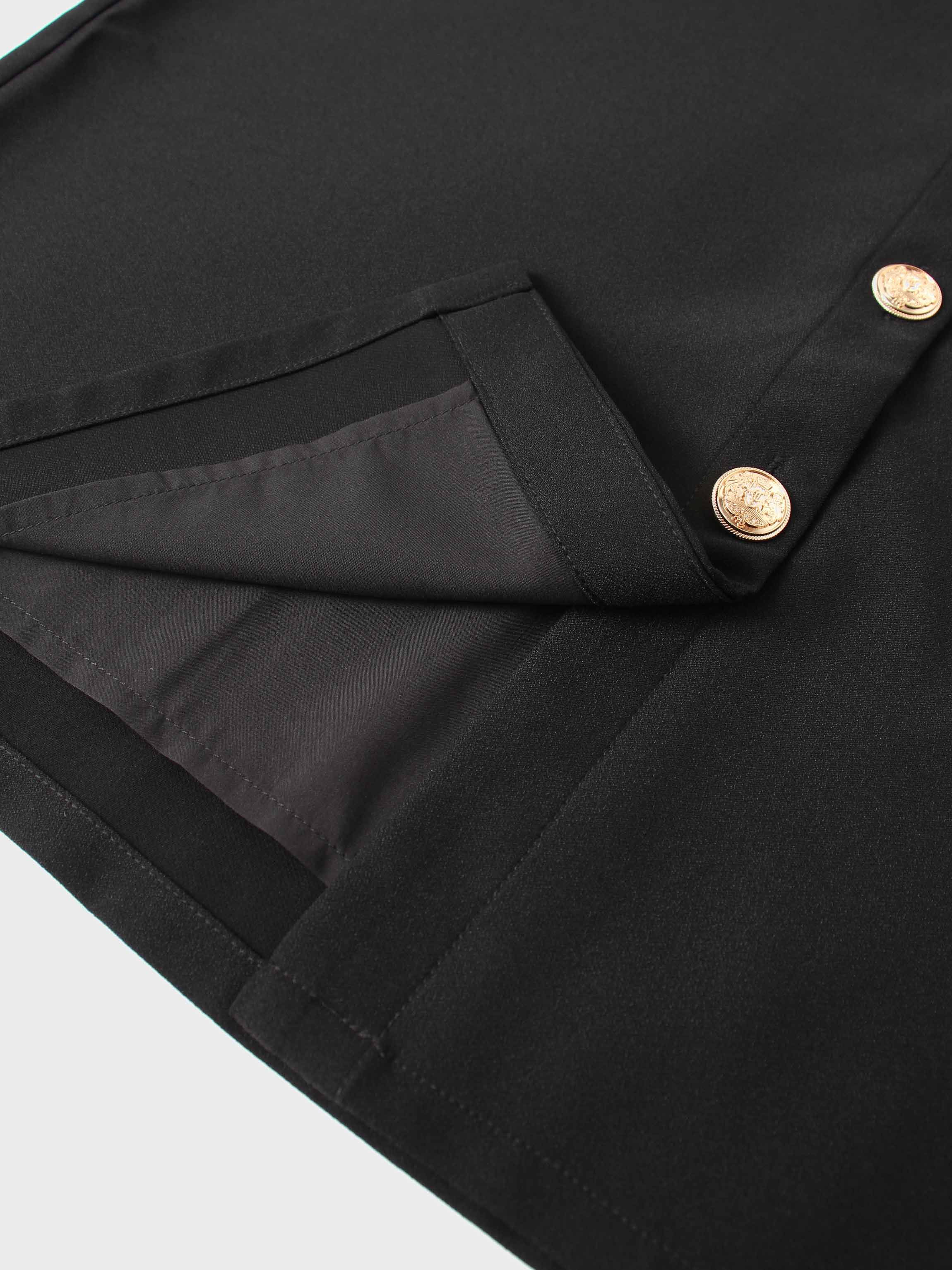 Gold Button Straight Pocket Skirt-Black