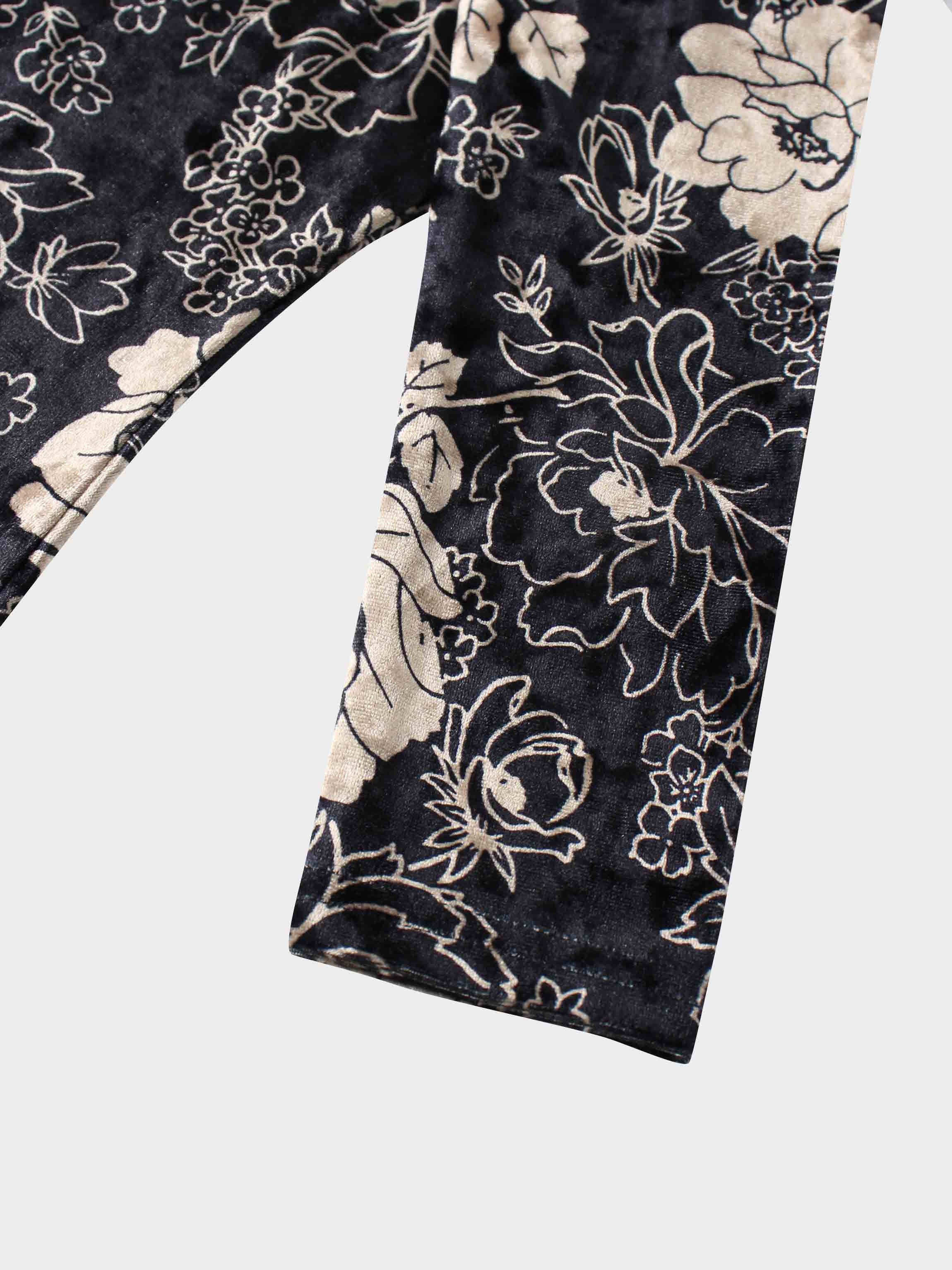 Printed Velour Turtleneck-Gold Floral