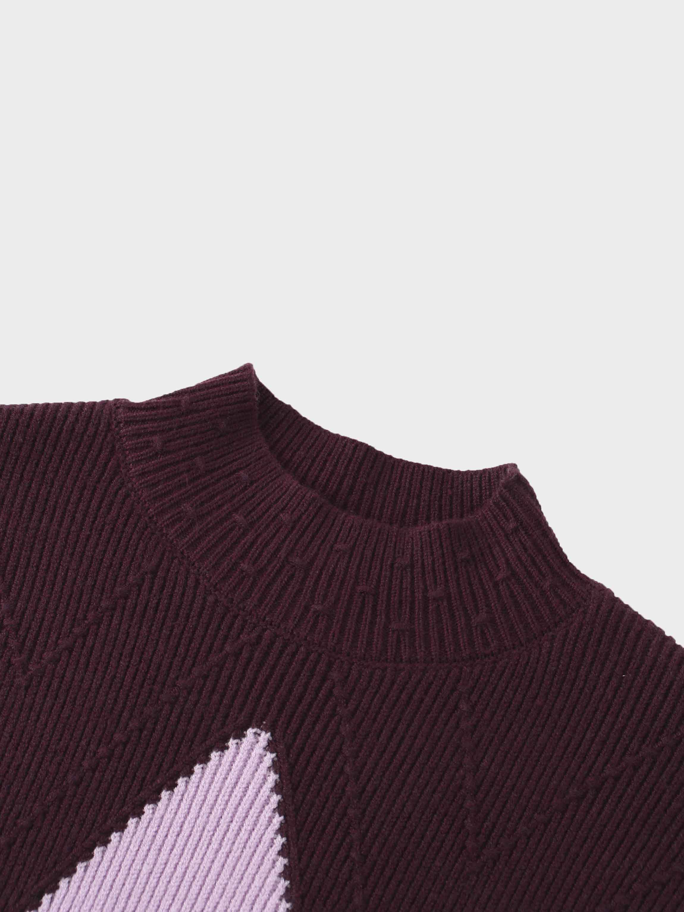 Center Diamond Sweater-Wine/Lilac
