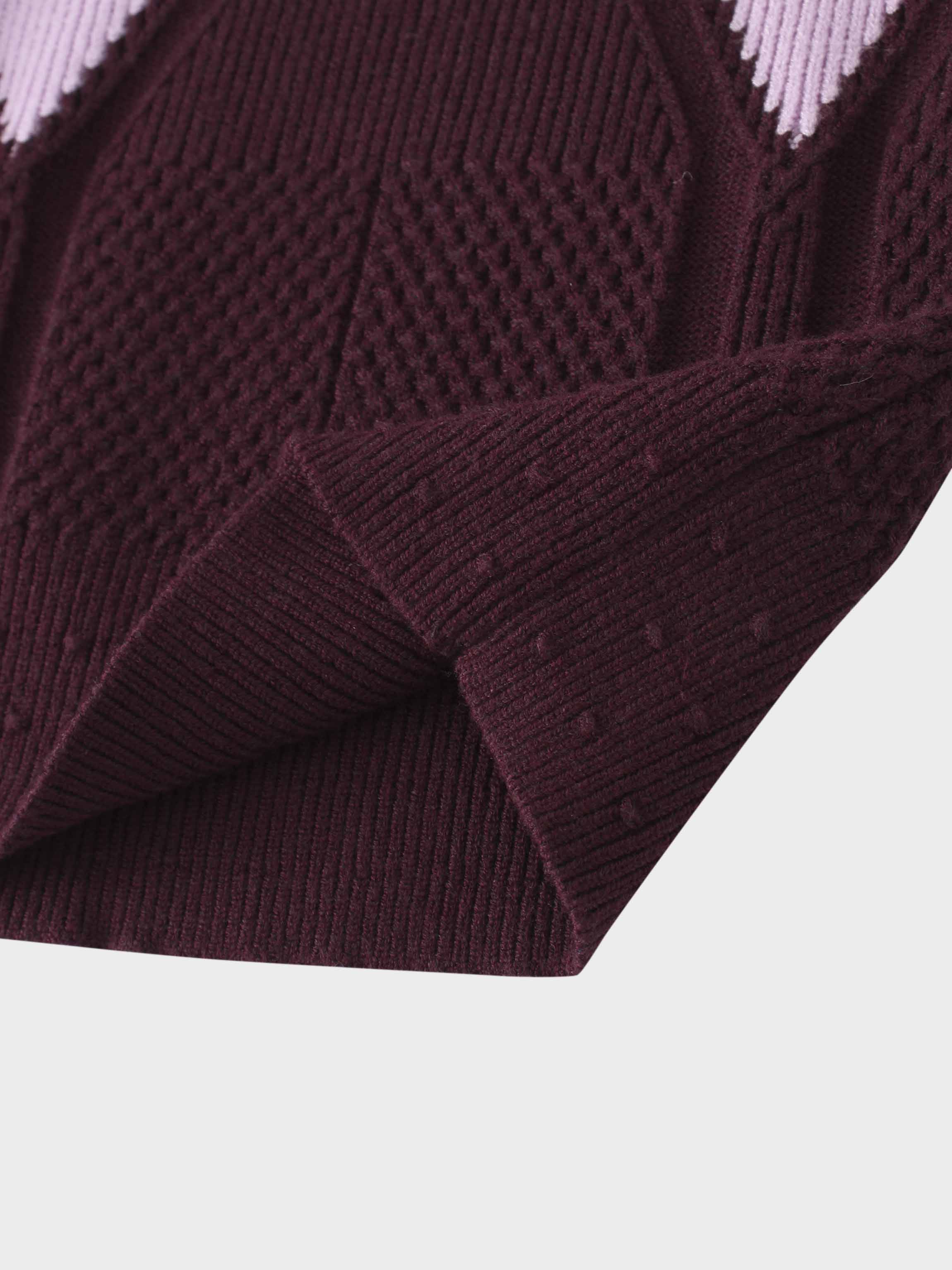 Center Diamond Sweater-Wine/Lilac