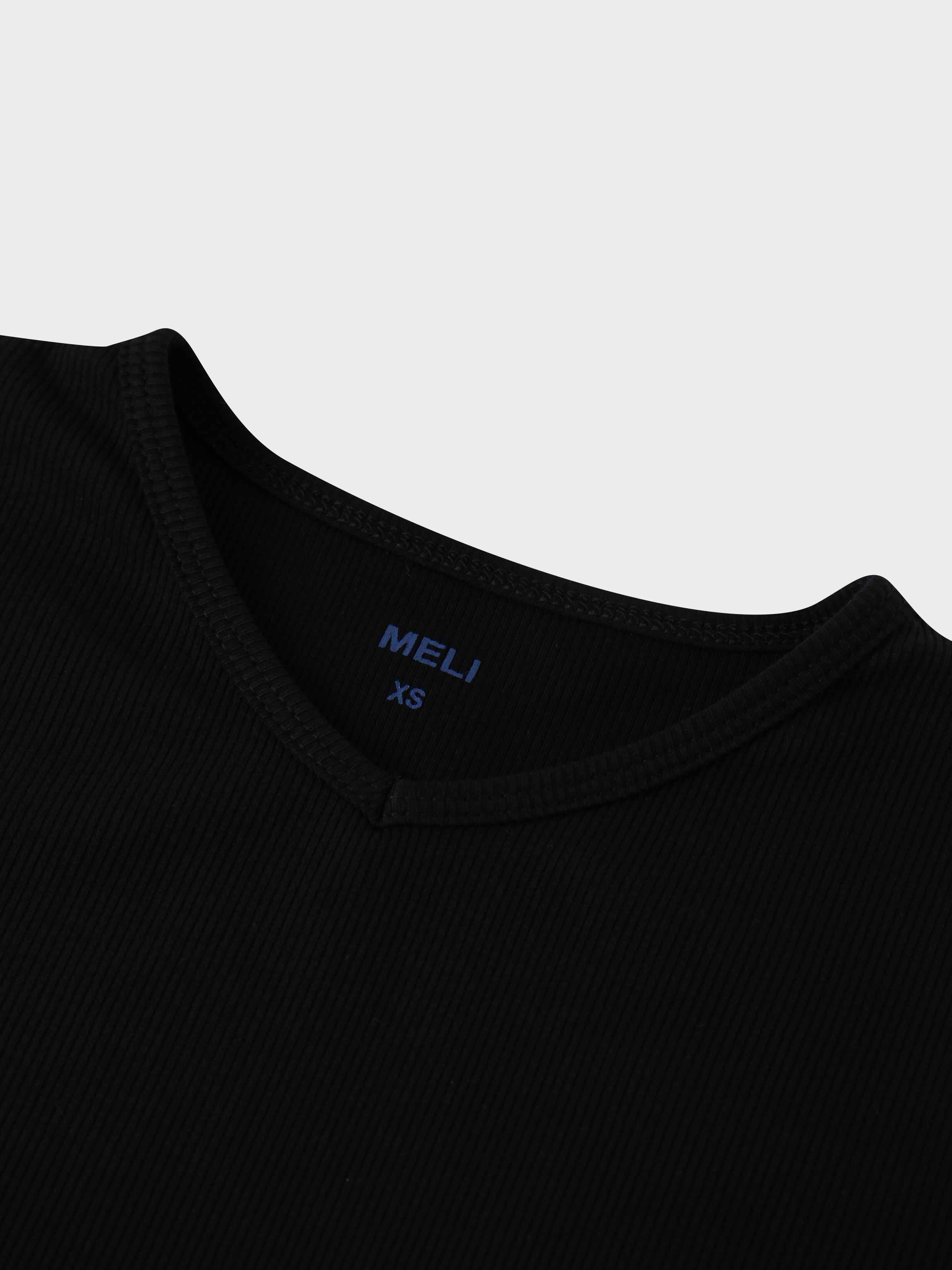 Soft Ribbed High V Tee-Black