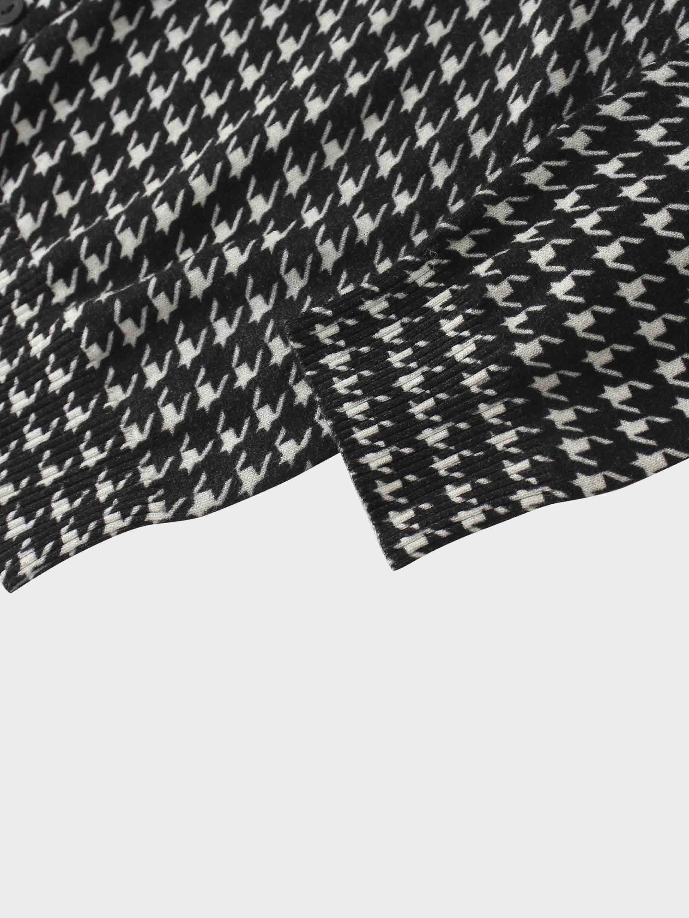 Printed Cardigan Short-Black and White Houndstooth