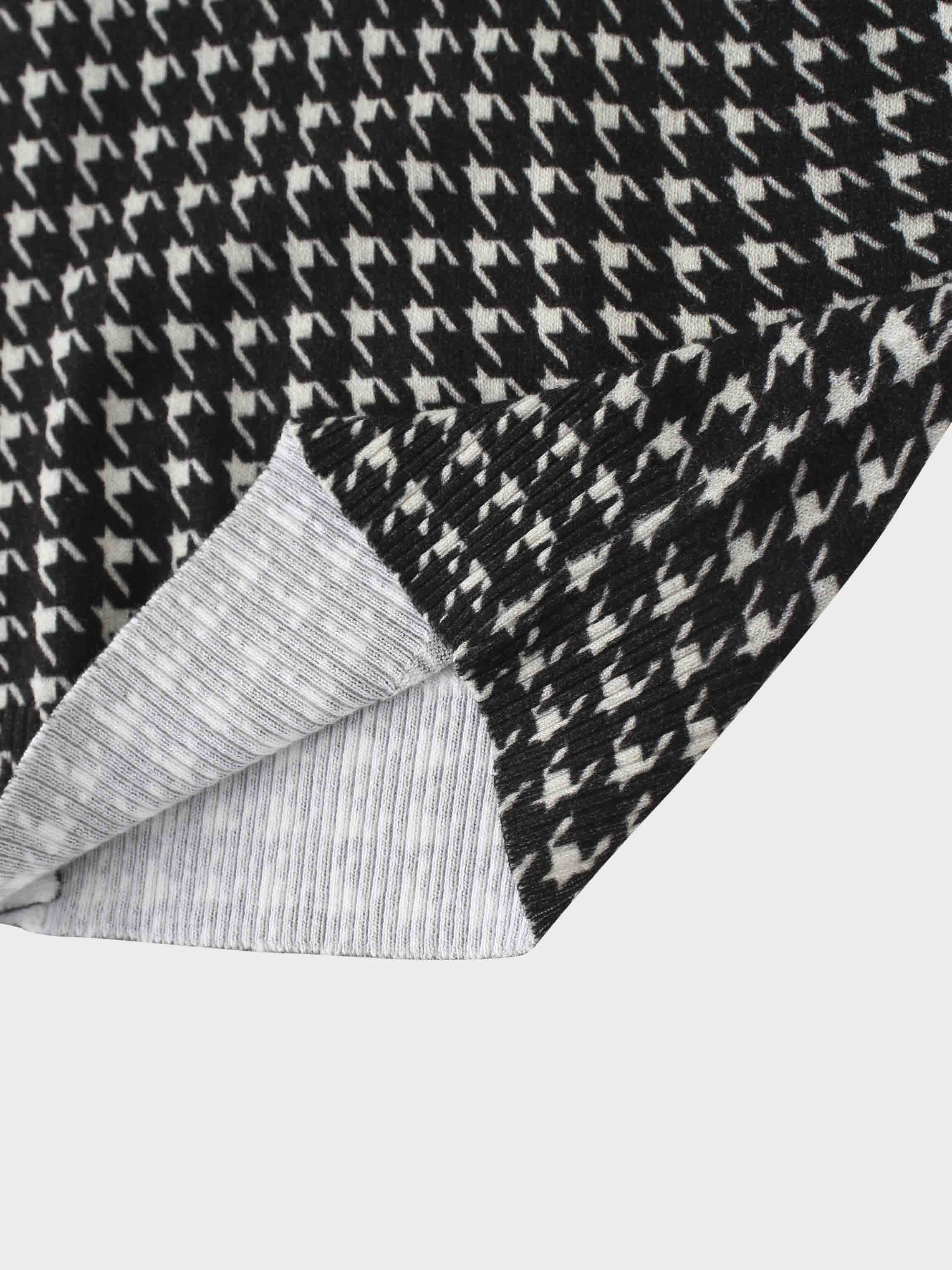 Printed Cardigan Short-Black and White Houndstooth