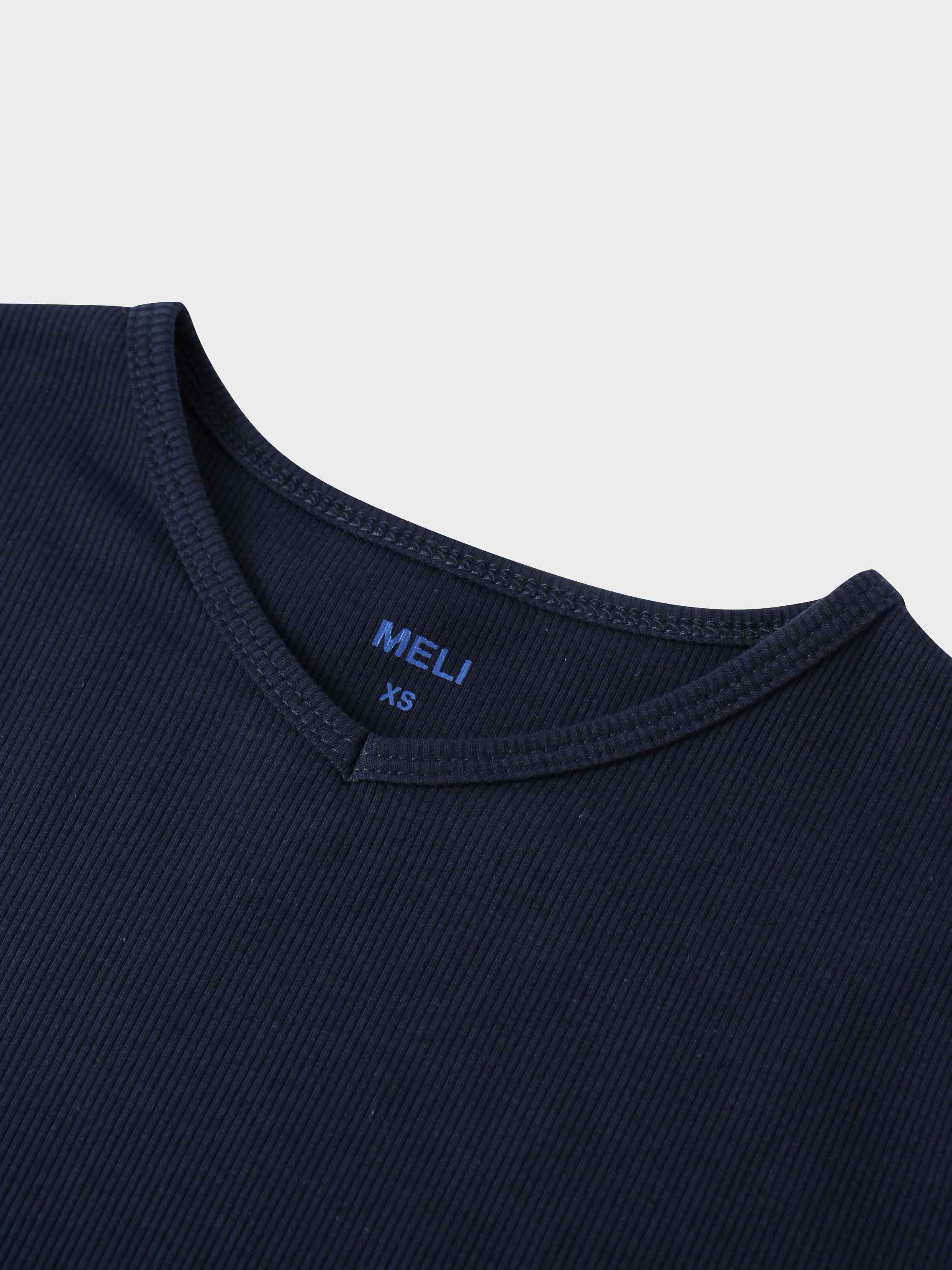 Soft Ribbed High V Tee-Navy