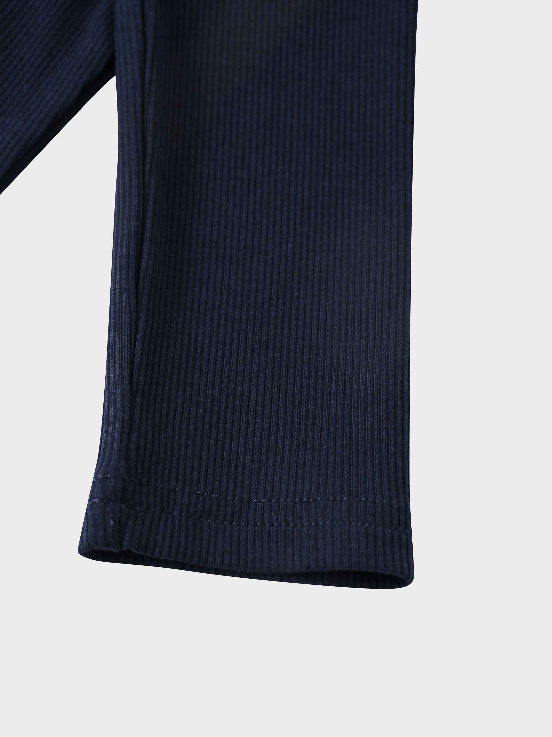 Soft Ribbed High V Tee-Navy