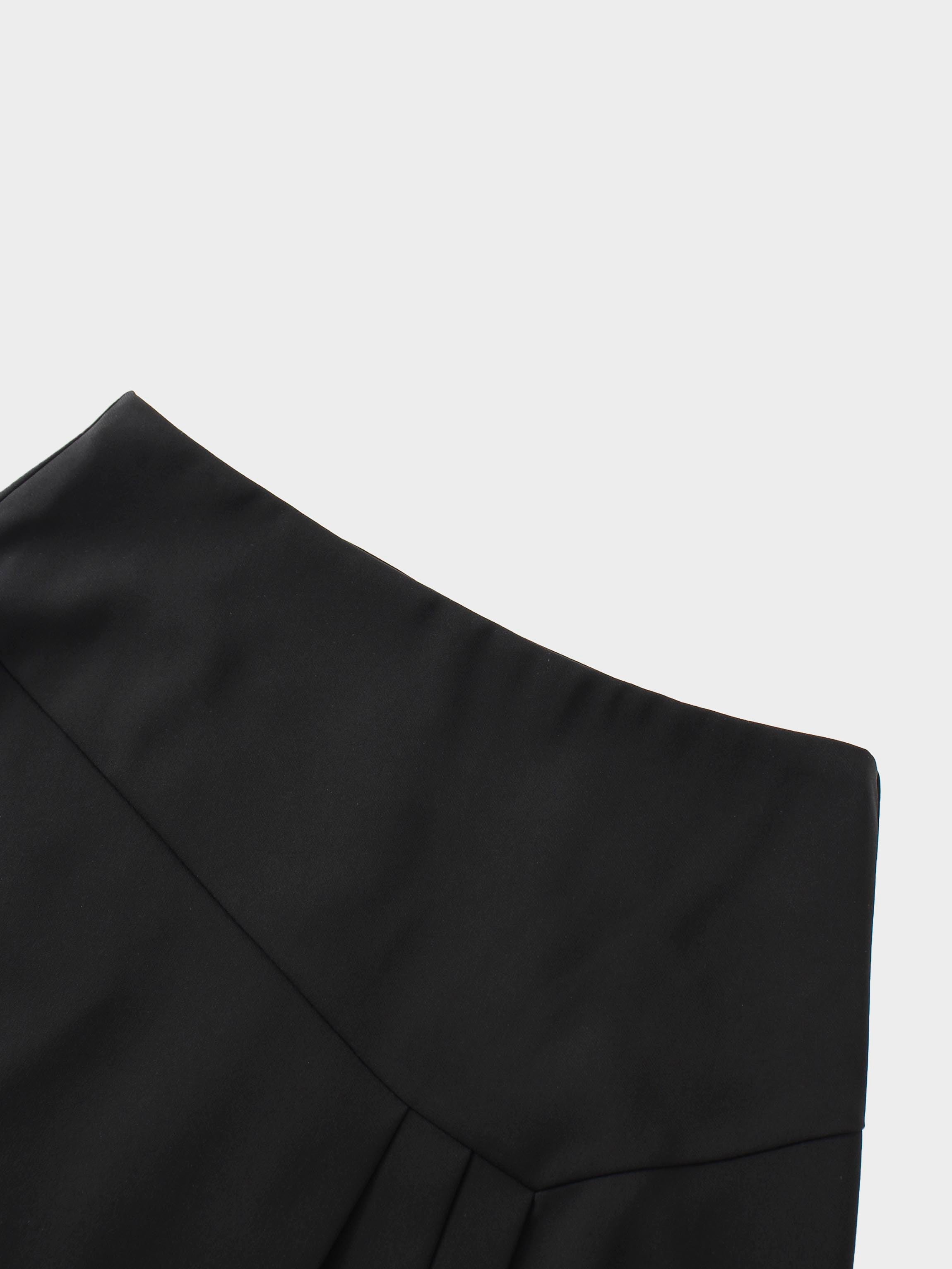 Side Pleat A-Line Short Skirt-Black