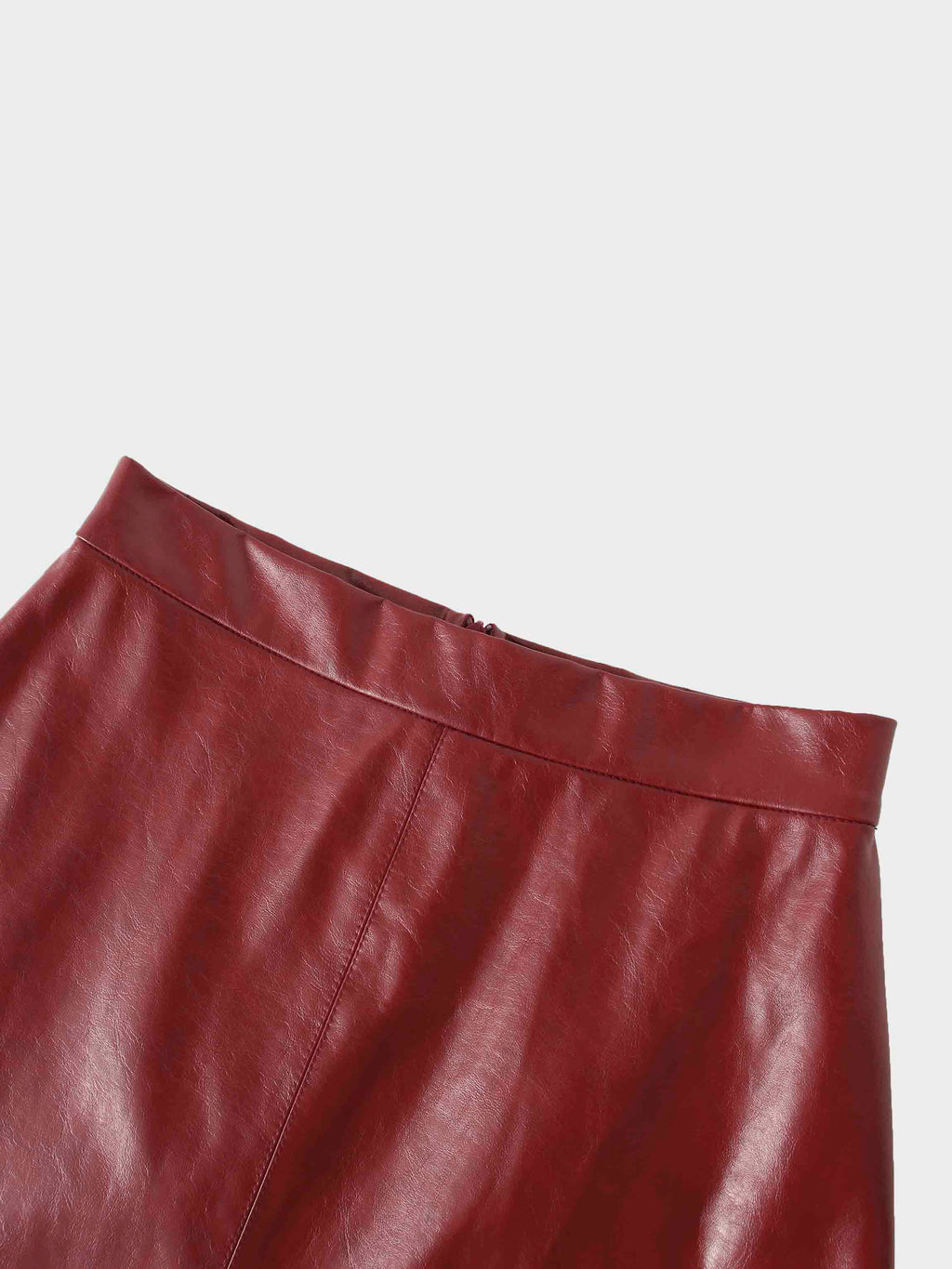 Coated Faux Leather A-Line Skirt-Burgundy