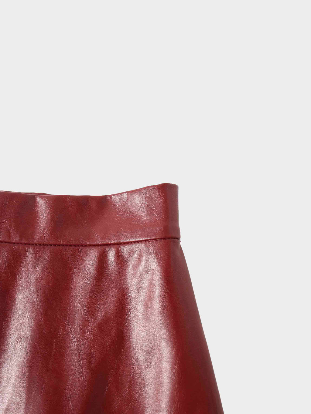 Coated Faux Leather A-Line Skirt-Burgundy