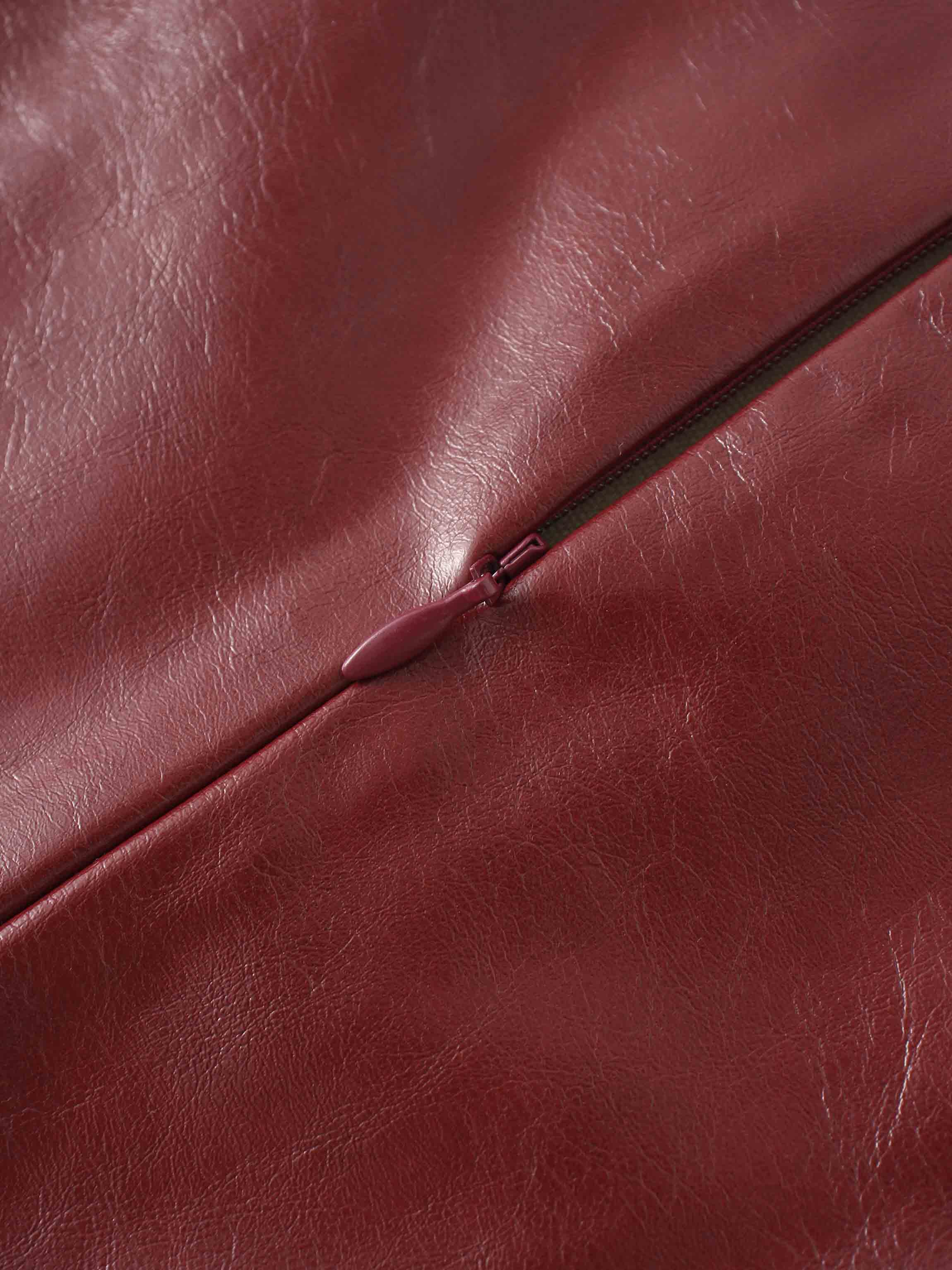 Coated Faux Leather A-Line Skirt-Burgundy