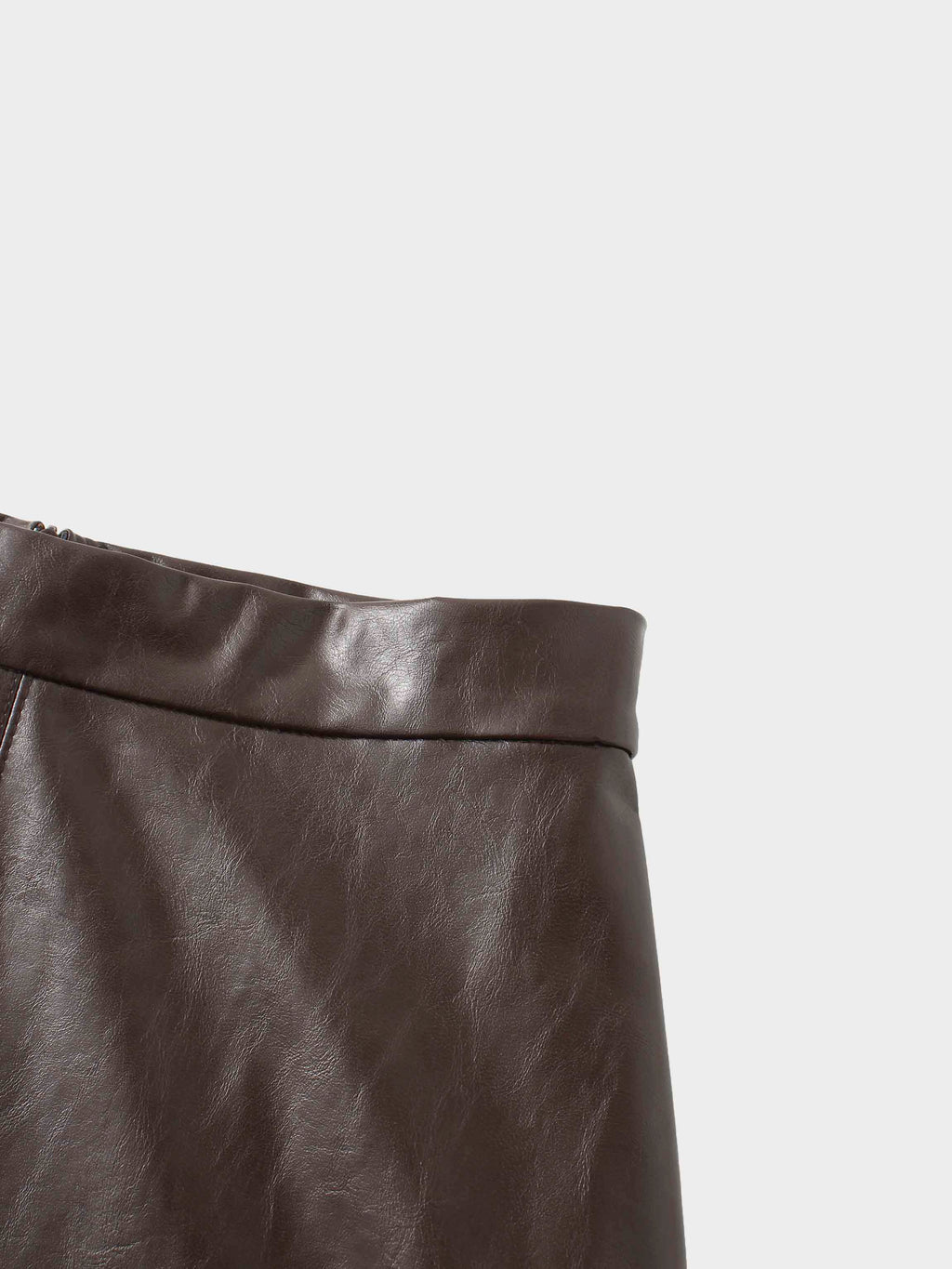 Coated Faux Leather A-Line Skirt-Brown