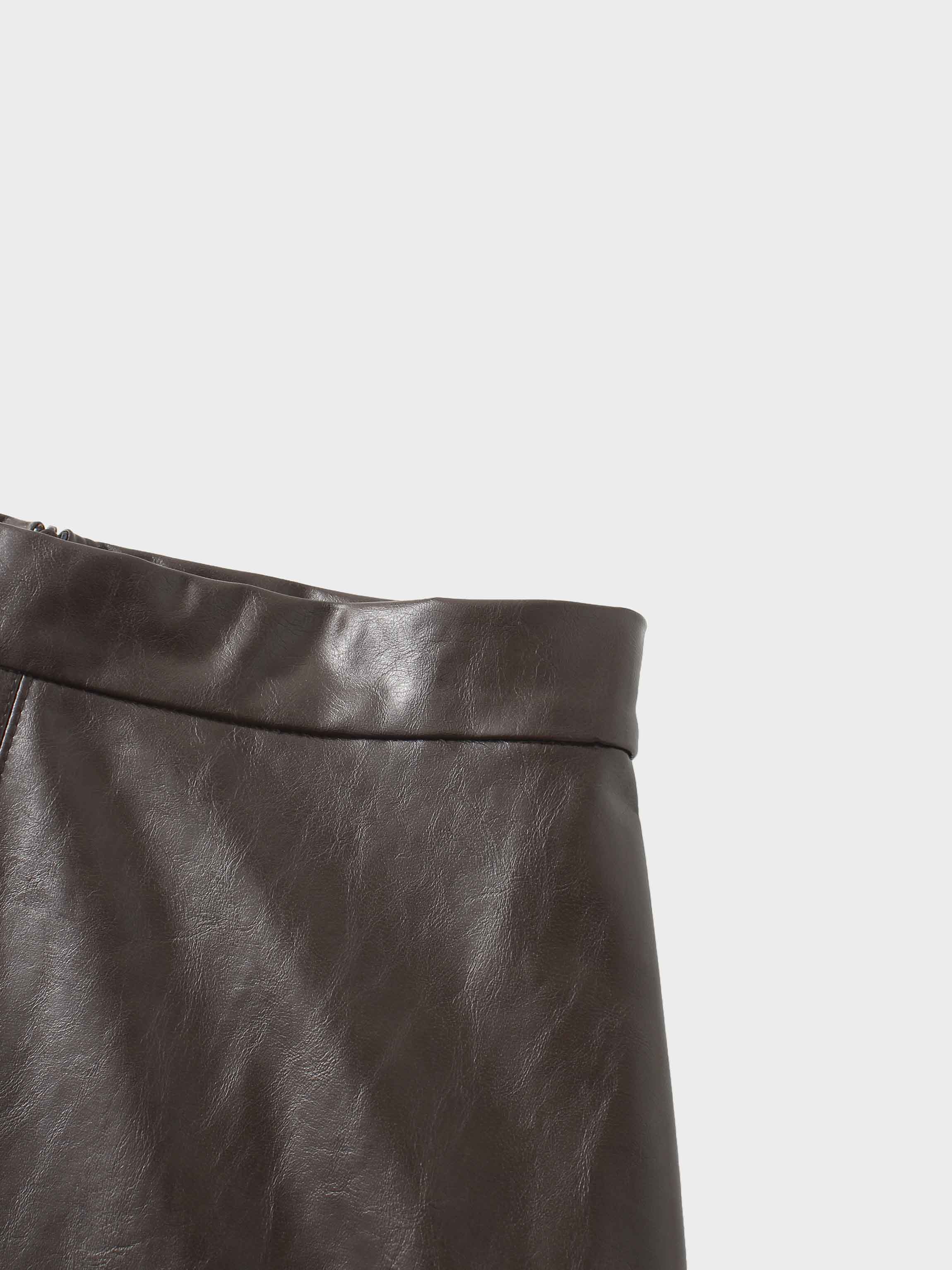 Coated Faux Leather A-Line Skirt-Brown