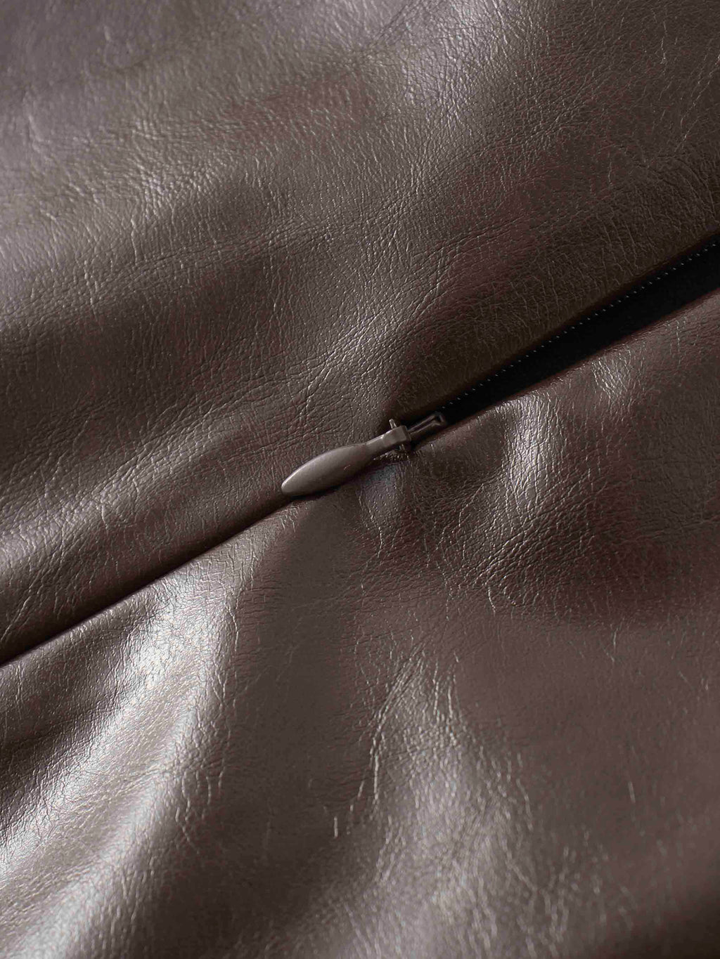 Coated Faux Leather A-Line Skirt-Brown