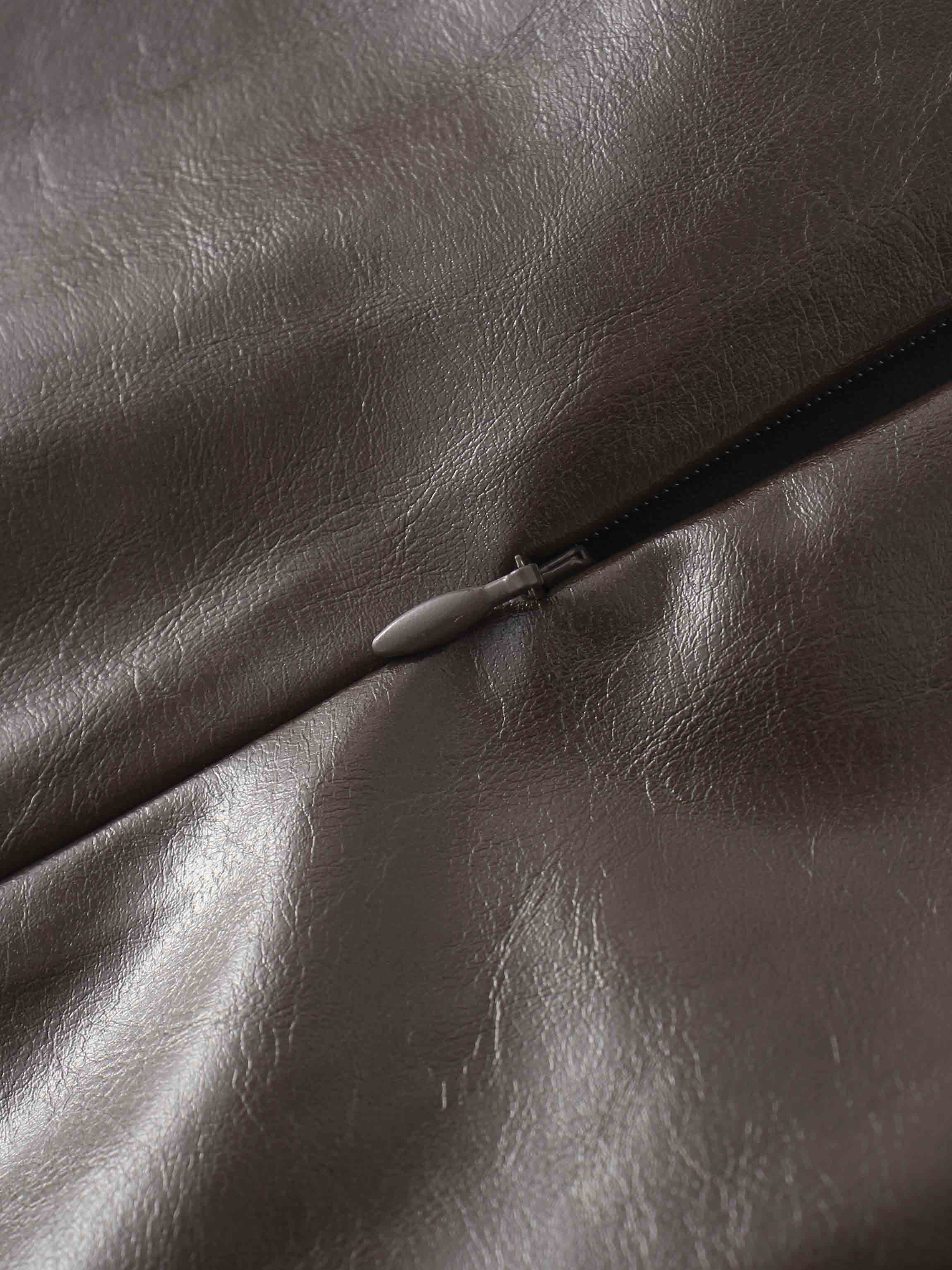 Coated Faux Leather A-Line Skirt-Brown